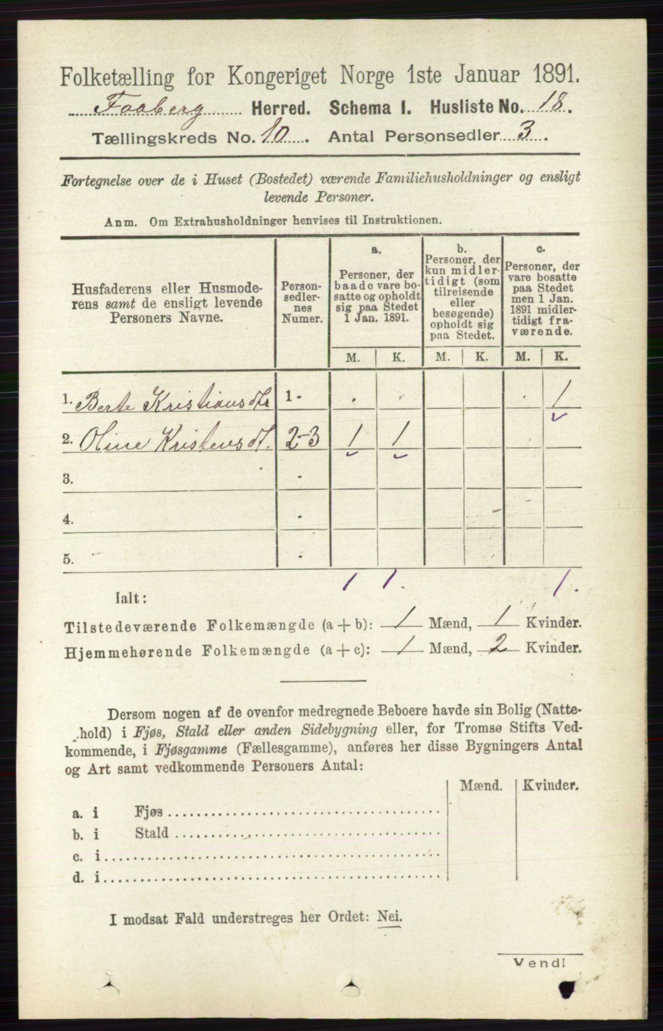 RA, 1891 census for 0524 Fåberg, 1891, p. 4056