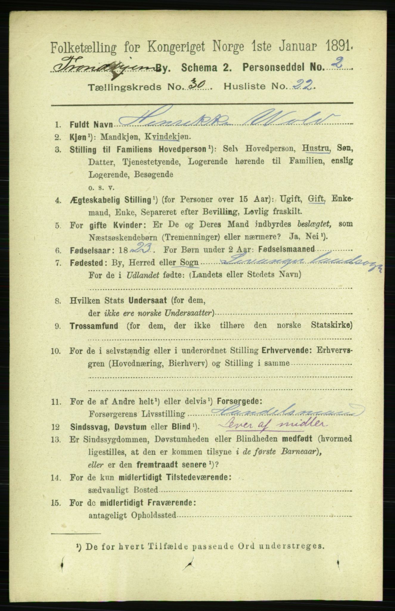 RA, 1891 census for 1601 Trondheim, 1891, p. 22611