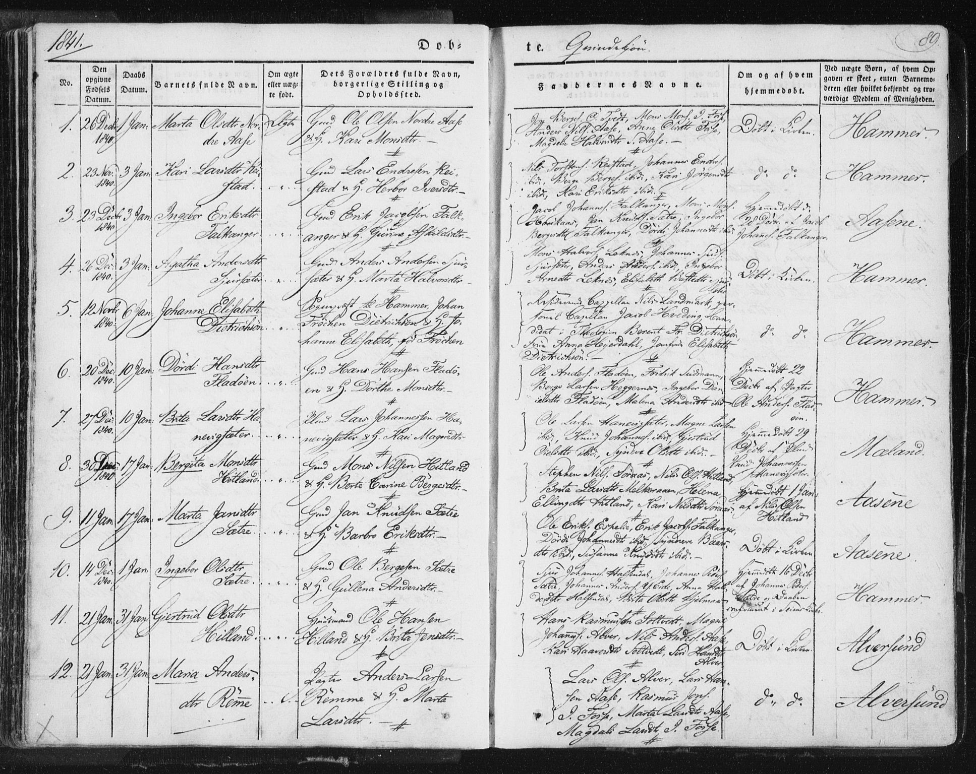 Hamre sokneprestembete, SAB/A-75501/H/Ha/Haa/Haaa/L0012: Parish register (official) no. A 12, 1834-1845, p. 89