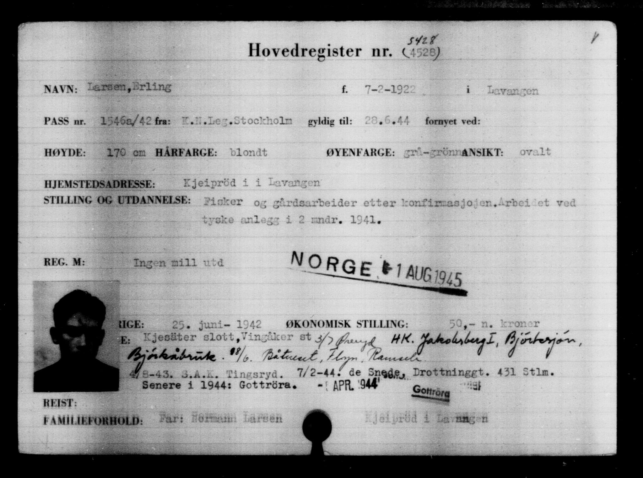 Utenriksstasjonene, Legasjonen i Stockholm, Flyktningkontoret, AV/RA-S-6753/V/Va/L0004: Kjesäterkartoteket, flyktninger med registreringsnr. 3496-6610, 1940-1945, p. 2230