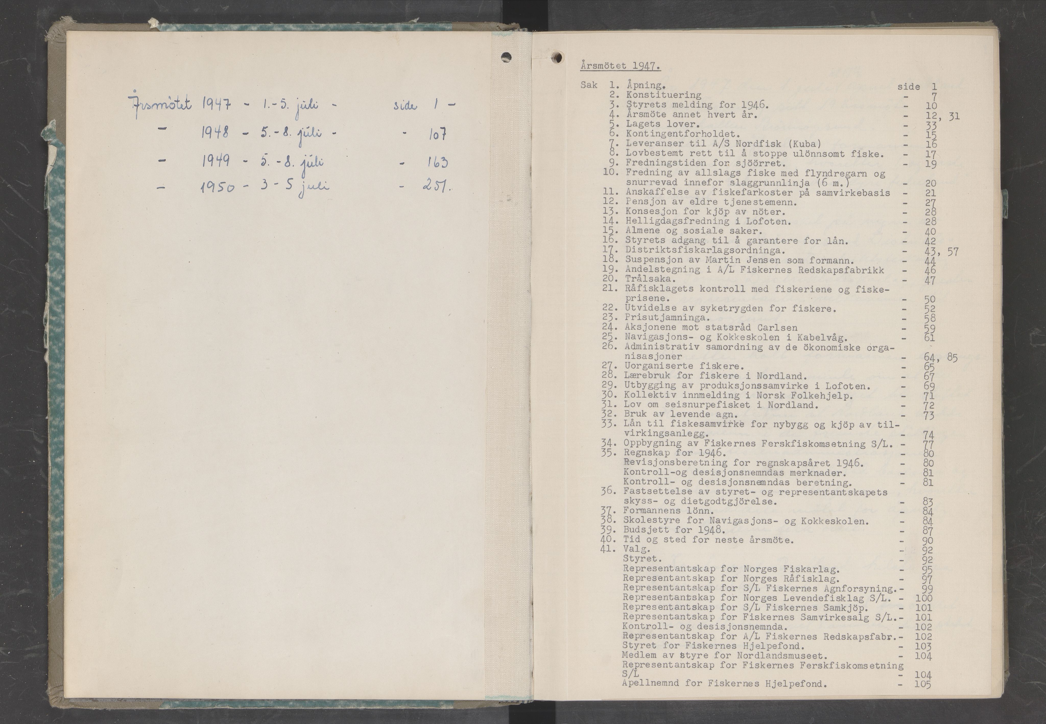 Nordland Fylkes Fiskarlag, AIN/NA024/100/L0005: Årsmøteprotokoll for Nordland Fylkes Fiskarlag, 1947-1952