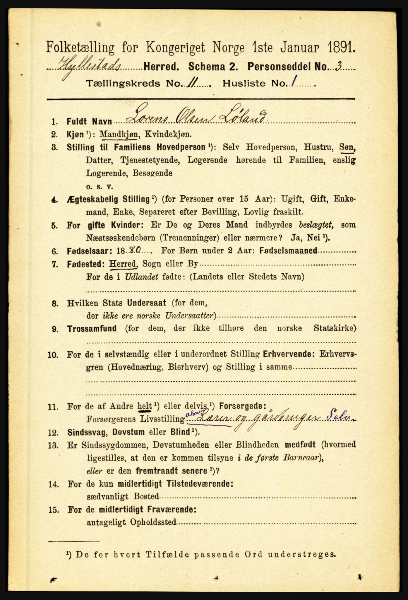 RA, 1891 census for 1413 Hyllestad, 1891, p. 2031