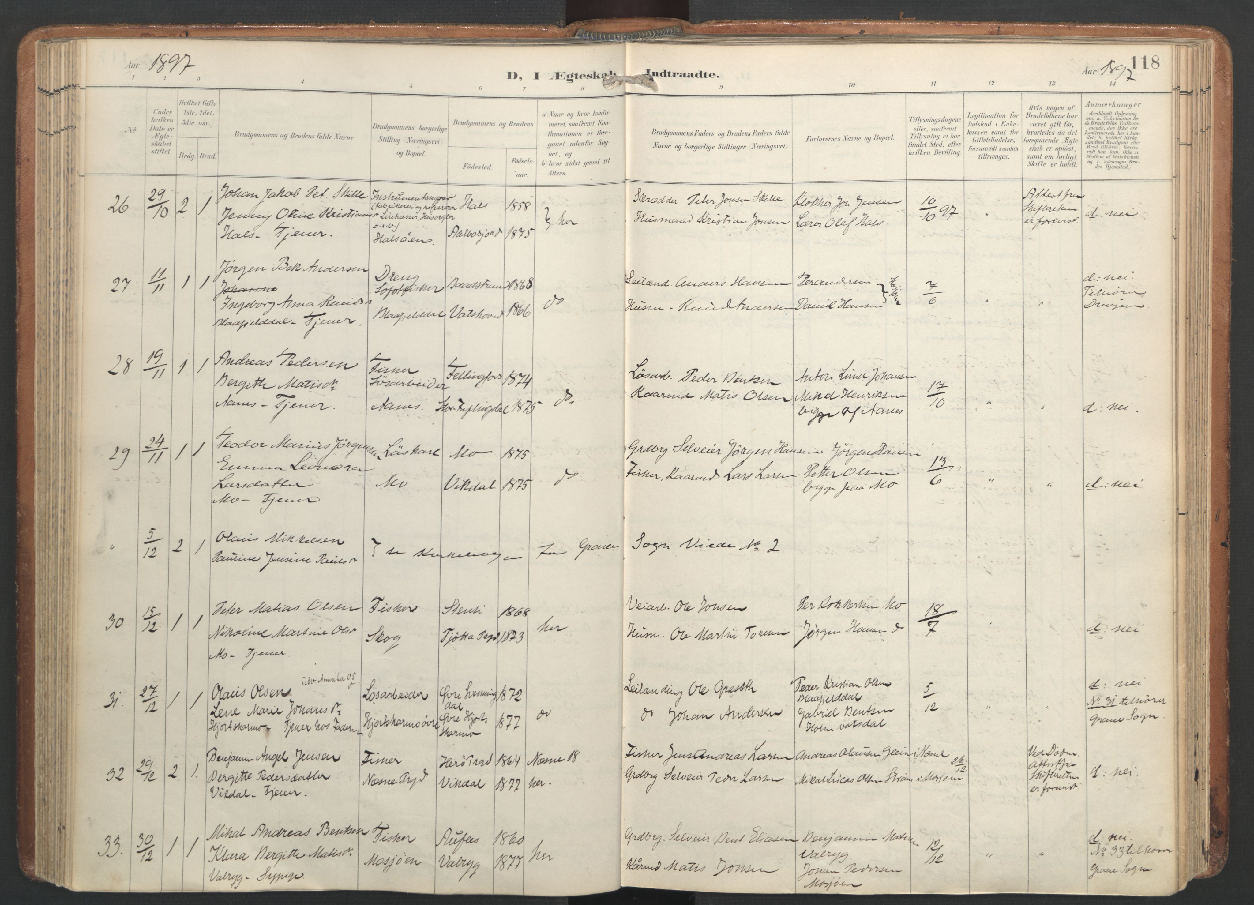 Ministerialprotokoller, klokkerbøker og fødselsregistre - Nordland, AV/SAT-A-1459/820/L0298: Parish register (official) no. 820A19, 1897-1915, p. 118