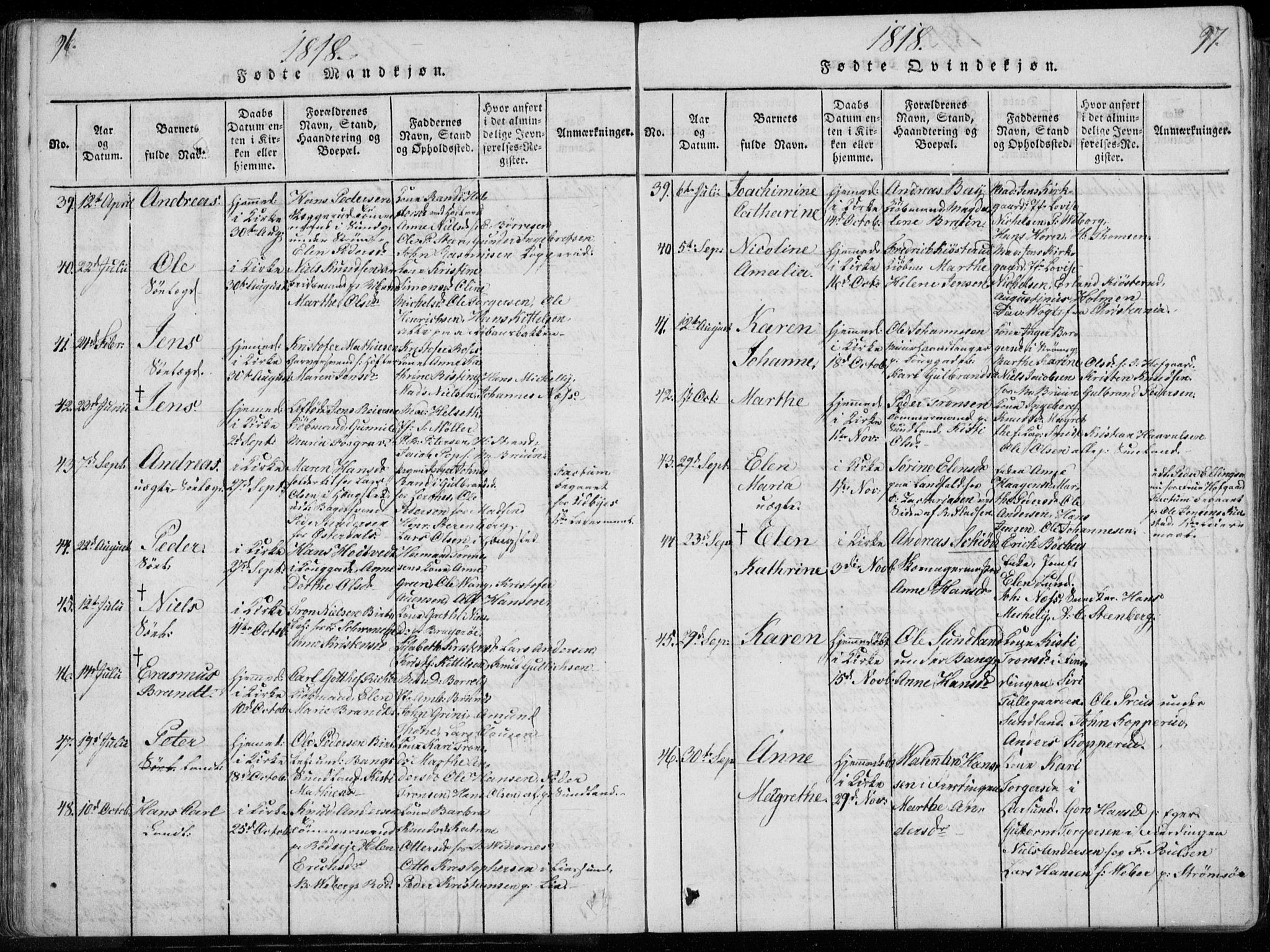 Bragernes kirkebøker, AV/SAKO-A-6/F/Fa/L0007: Parish register (official) no. I 7, 1815-1829, p. 96-97