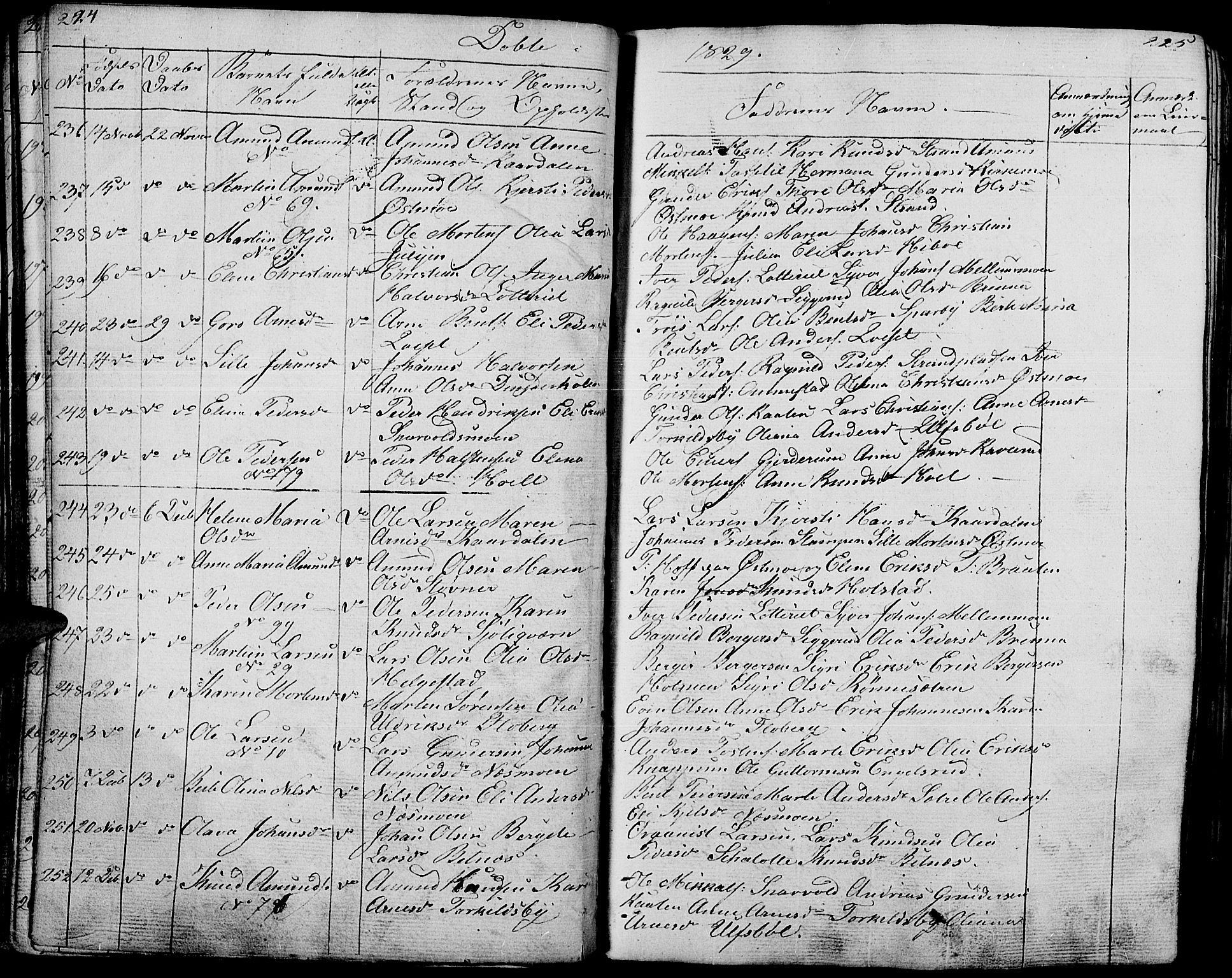 Hof prestekontor, SAH/PREST-038/H/Ha/Haa/L0006: Parish register (official) no. 6, 1822-1841, p. 224-225