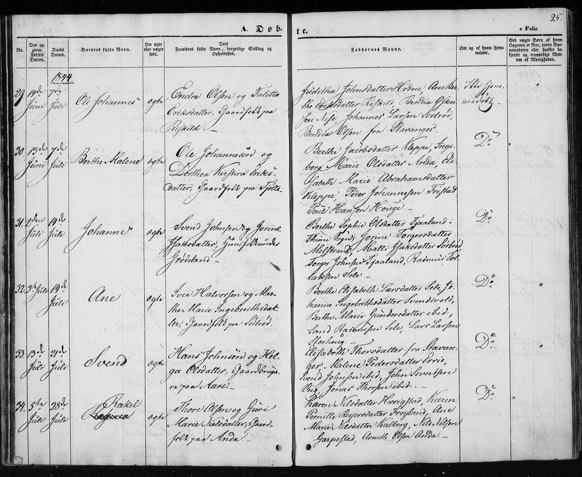 Klepp sokneprestkontor, AV/SAST-A-101803/001/3/30BA/L0004: Parish register (official) no. A 4, 1842-1852, p. 25