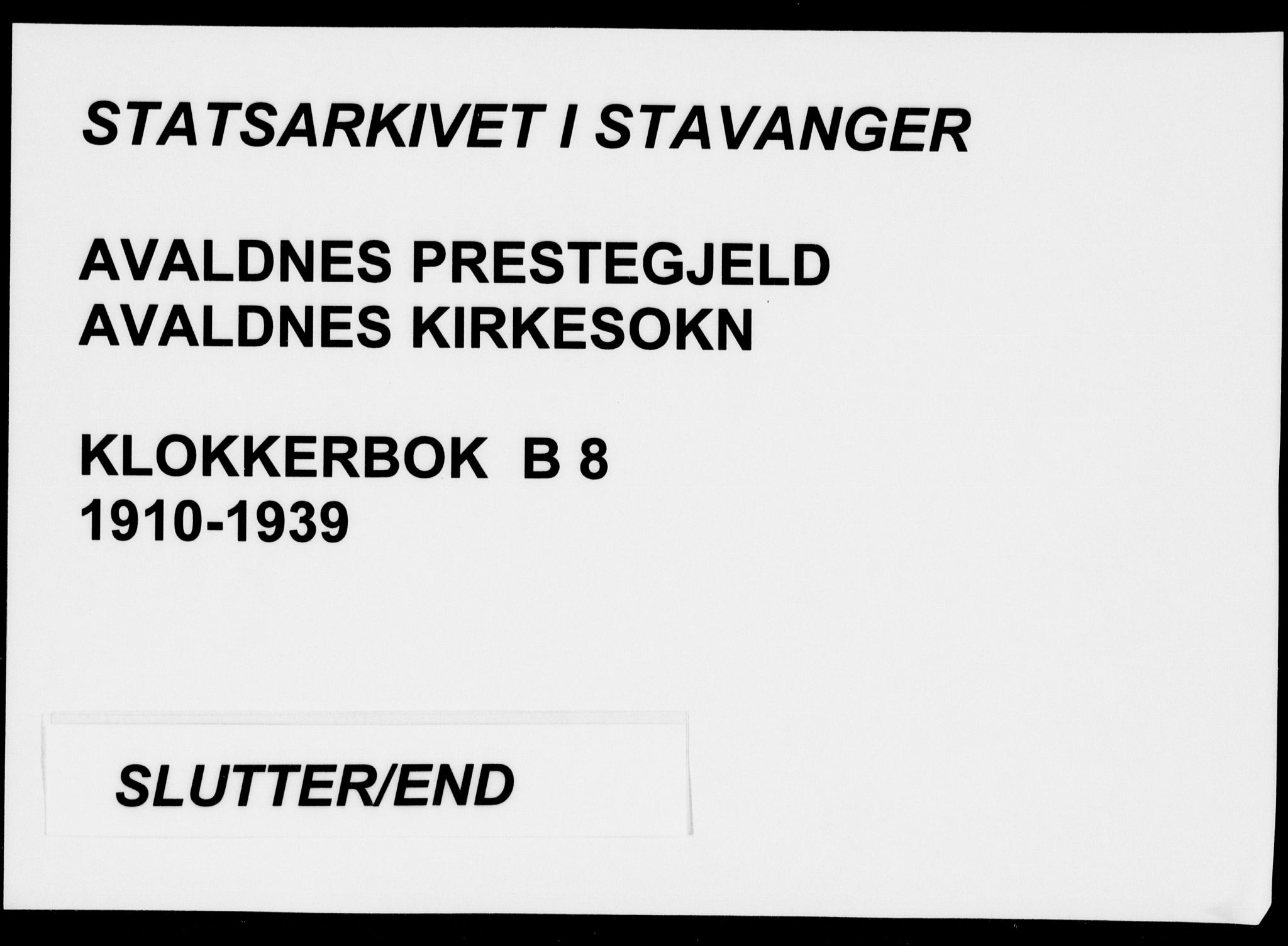 Avaldsnes sokneprestkontor, AV/SAST-A -101851/H/Ha/Hab/L0008: Parish register (copy) no. B 8, 1910-1939