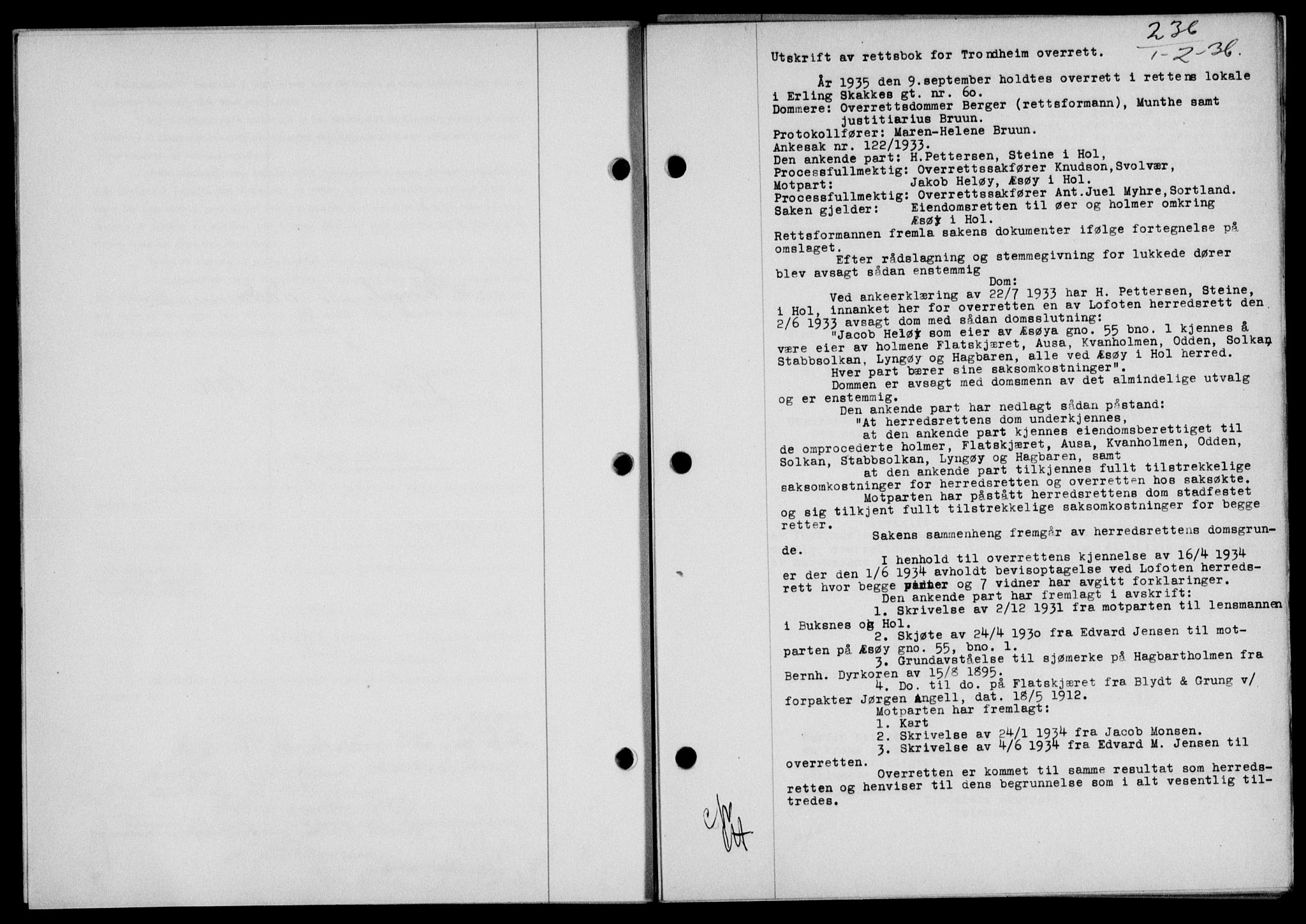 Lofoten sorenskriveri, SAT/A-0017/1/2/2C/L0033b: Mortgage book no. 33b, 1936-1936, Diary no: : 236/1936