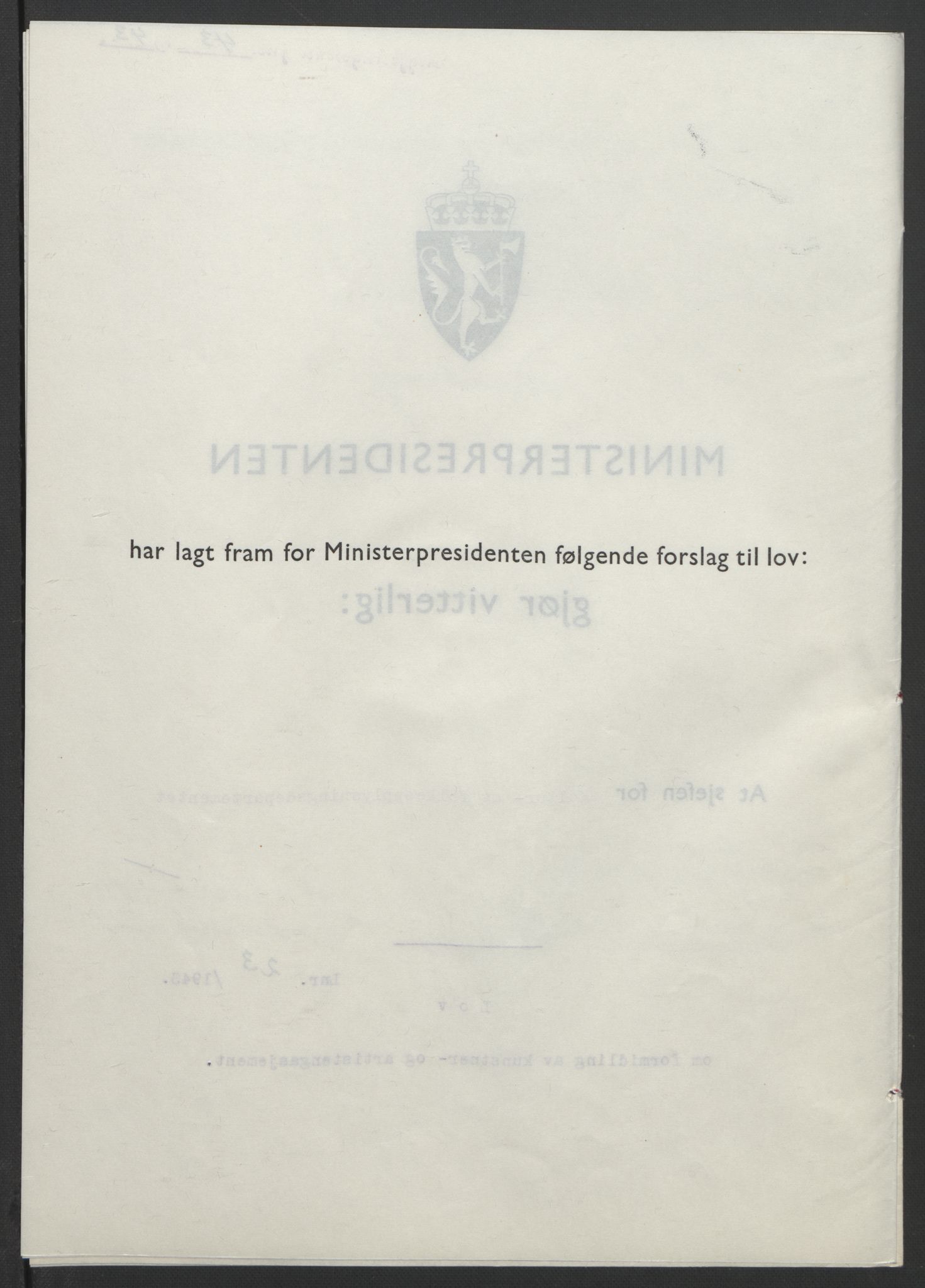 NS-administrasjonen 1940-1945 (Statsrådsekretariatet, de kommisariske statsråder mm), AV/RA-S-4279/D/Db/L0099: Lover, 1943, p. 94