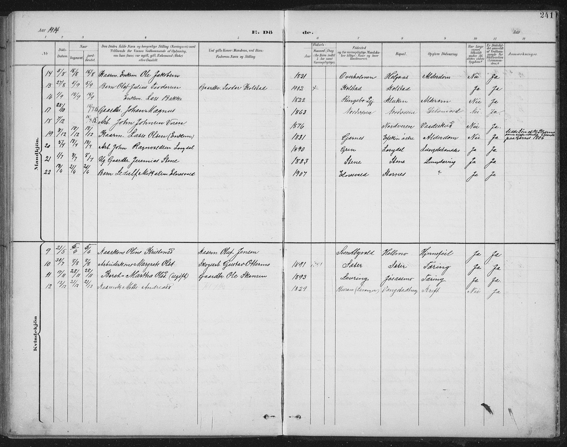 Ministerialprotokoller, klokkerbøker og fødselsregistre - Nord-Trøndelag, SAT/A-1458/724/L0269: Parish register (copy) no. 724C05, 1899-1920, p. 241