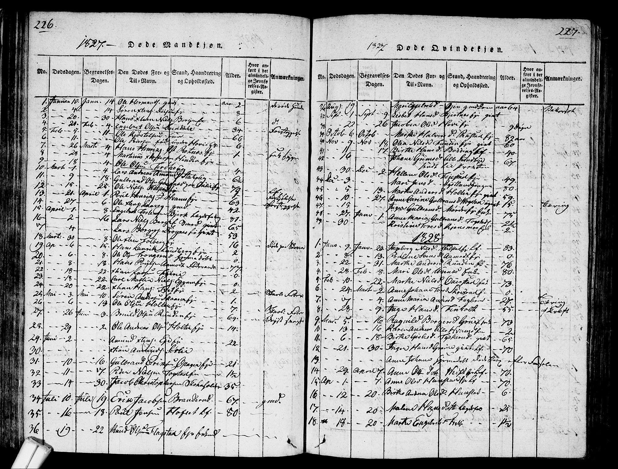 Nes prestekontor Kirkebøker, SAO/A-10410/G/Ga/L0001: Parish register (copy) no. I 1, 1815-1835, p. 226-227