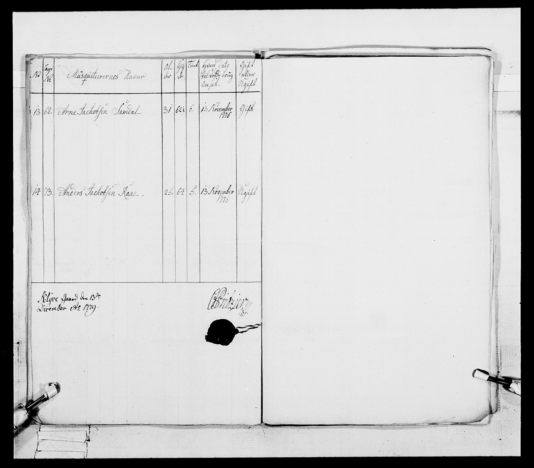 Generalitets- og kommissariatskollegiet, Det kongelige norske kommissariatskollegium, AV/RA-EA-5420/E/Eh/L0094: 2. Bergenhusiske nasjonale infanteriregiment, 1776-1779, p. 335