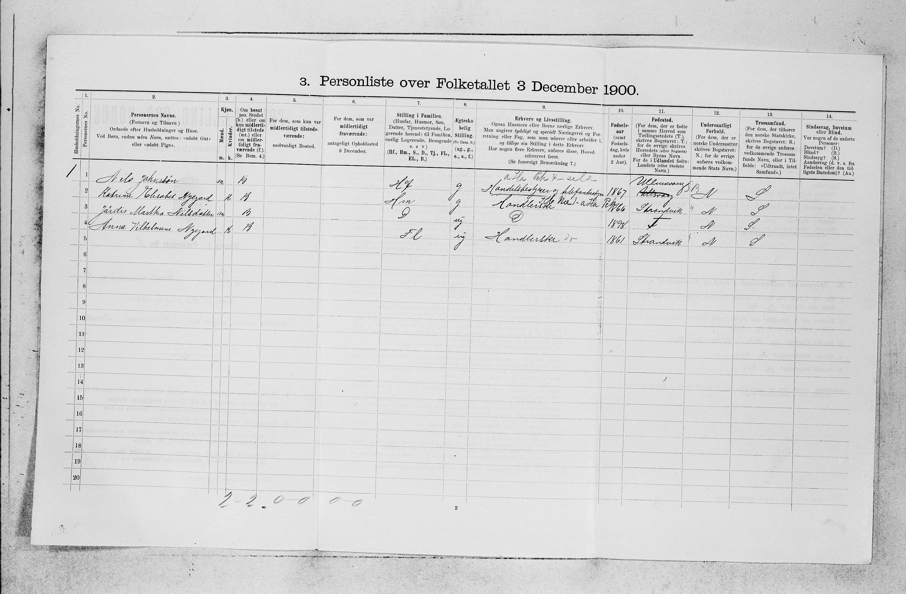 SAB, 1900 census for Os, 1900, p. 1071