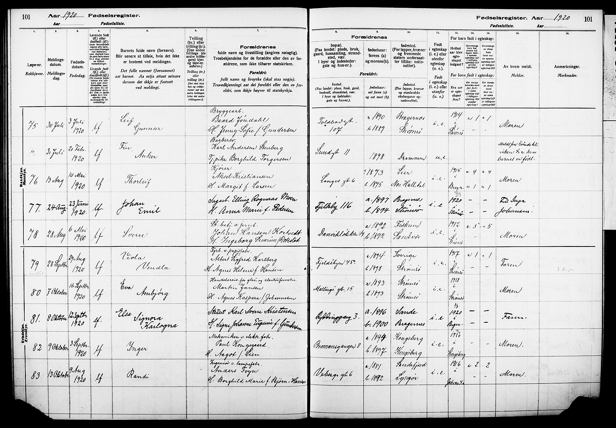 Strømsø kirkebøker, AV/SAKO-A-246/J/Ja/L0001: Birth register no. I 1, 1916-1925, p. 101