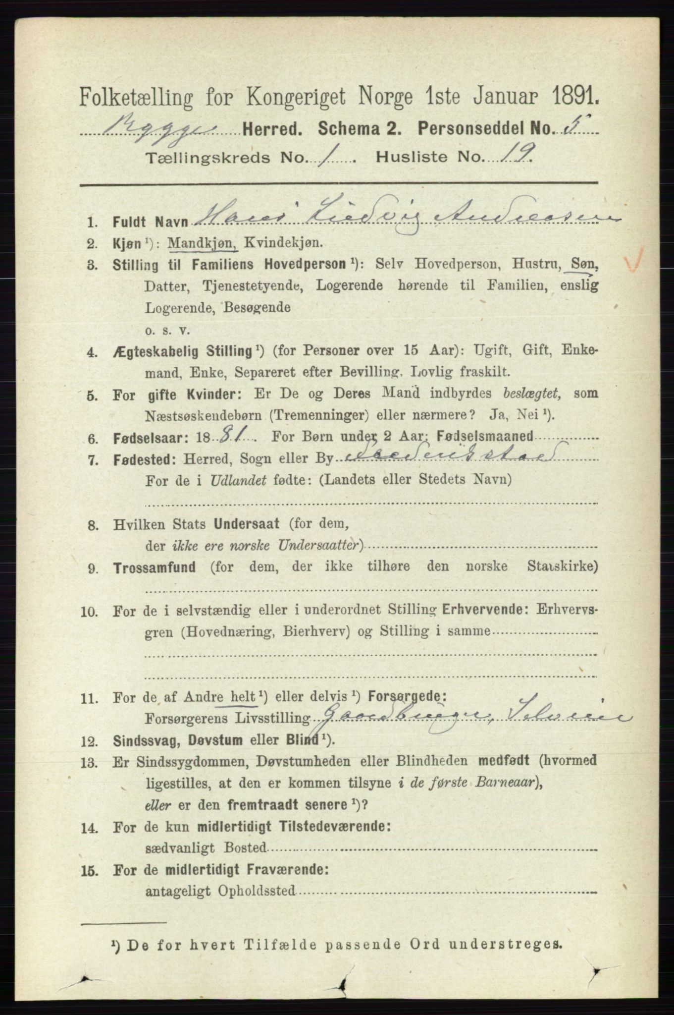 RA, 1891 census for 0136 Rygge, 1891, p. 277