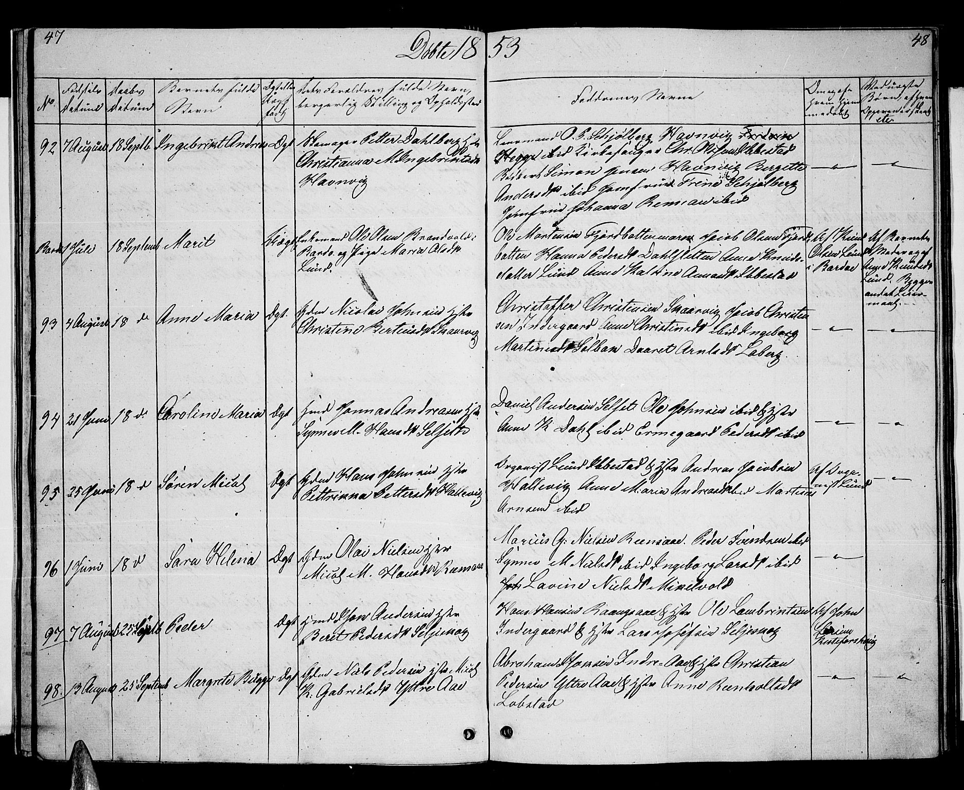 Ibestad sokneprestembete, SATØ/S-0077/H/Ha/Hab/L0004klokker: Parish register (copy) no. 4, 1852-1860, p. 47-48