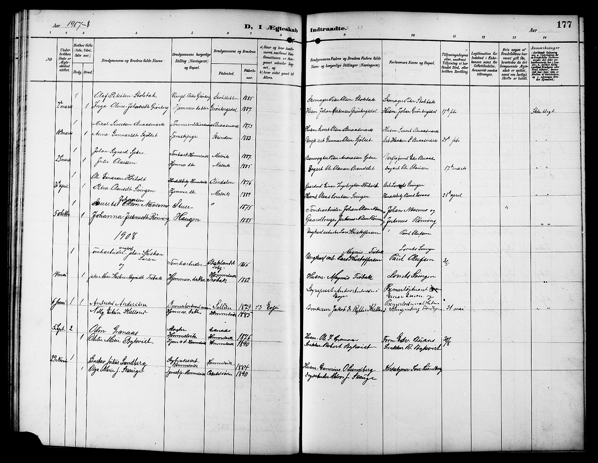 Ministerialprotokoller, klokkerbøker og fødselsregistre - Sør-Trøndelag, SAT/A-1456/617/L0431: Parish register (copy) no. 617C01, 1889-1910, p. 177