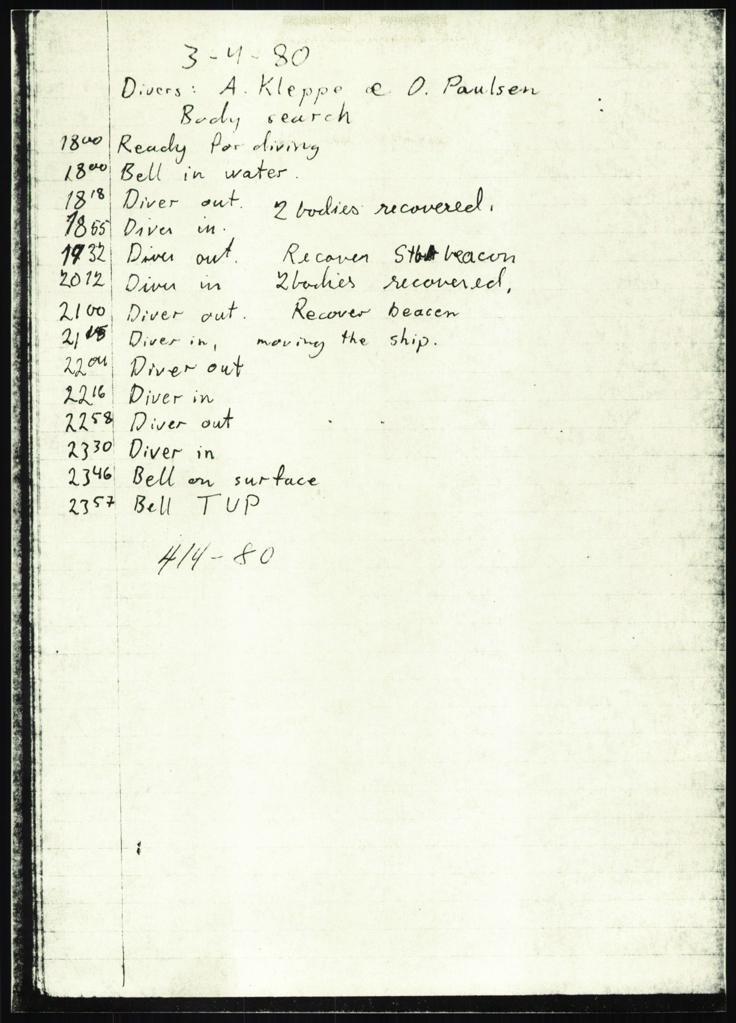 Justisdepartementet, Granskningskommisjonen ved Alexander Kielland-ulykken 27.3.1980, AV/RA-S-1165/D/L0018: R Feltopprydning (Doku.liste + R2, R4-R6 av 6), 1980-1981, p. 588