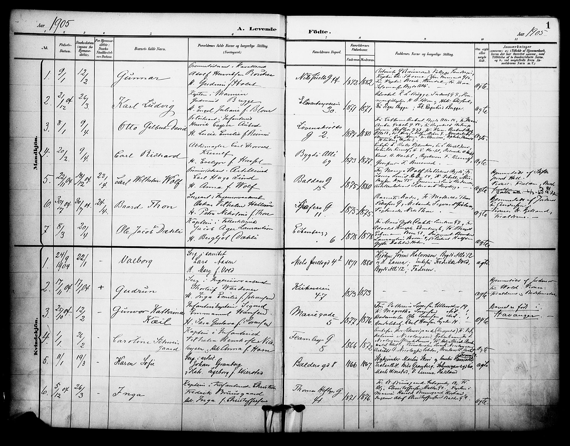 Garnisonsmenigheten Kirkebøker, SAO/A-10846/F/Fa/L0014: Parish register (official) no. 14, 1905-1914, p. 1
