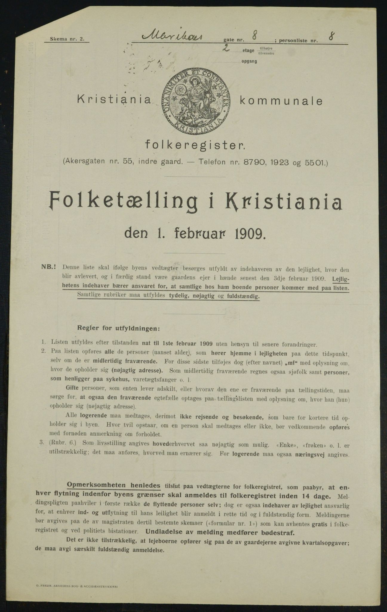 OBA, Municipal Census 1909 for Kristiania, 1909, p. 54952