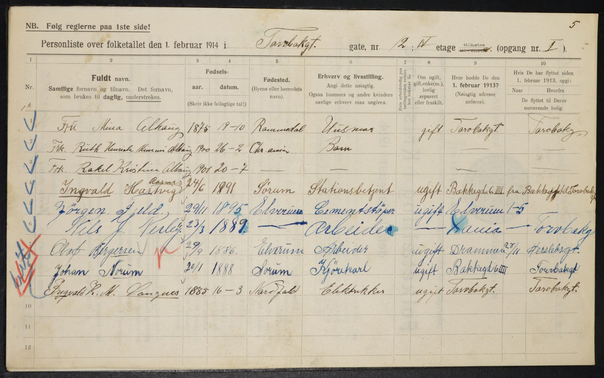 OBA, Municipal Census 1914 for Kristiania, 1914, p. 115960