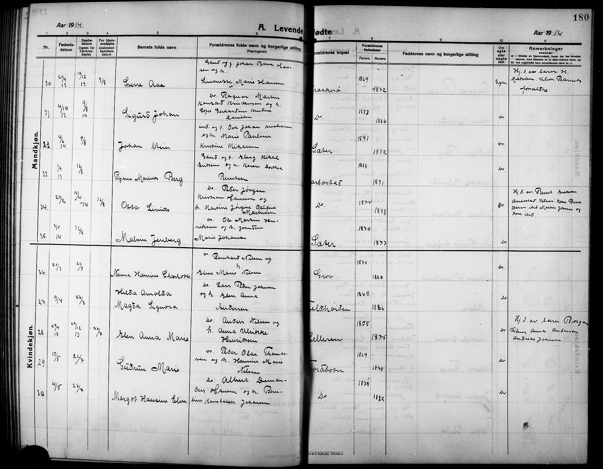 Ibestad sokneprestembete, AV/SATØ-S-0077/H/Ha/Hab/L0009klokker: Parish register (copy) no. 9, 1902-1914, p. 180