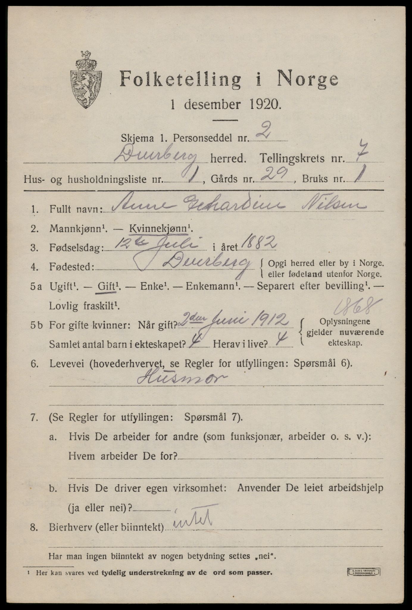 SAT, 1920 census for Dverberg, 1920, p. 6636