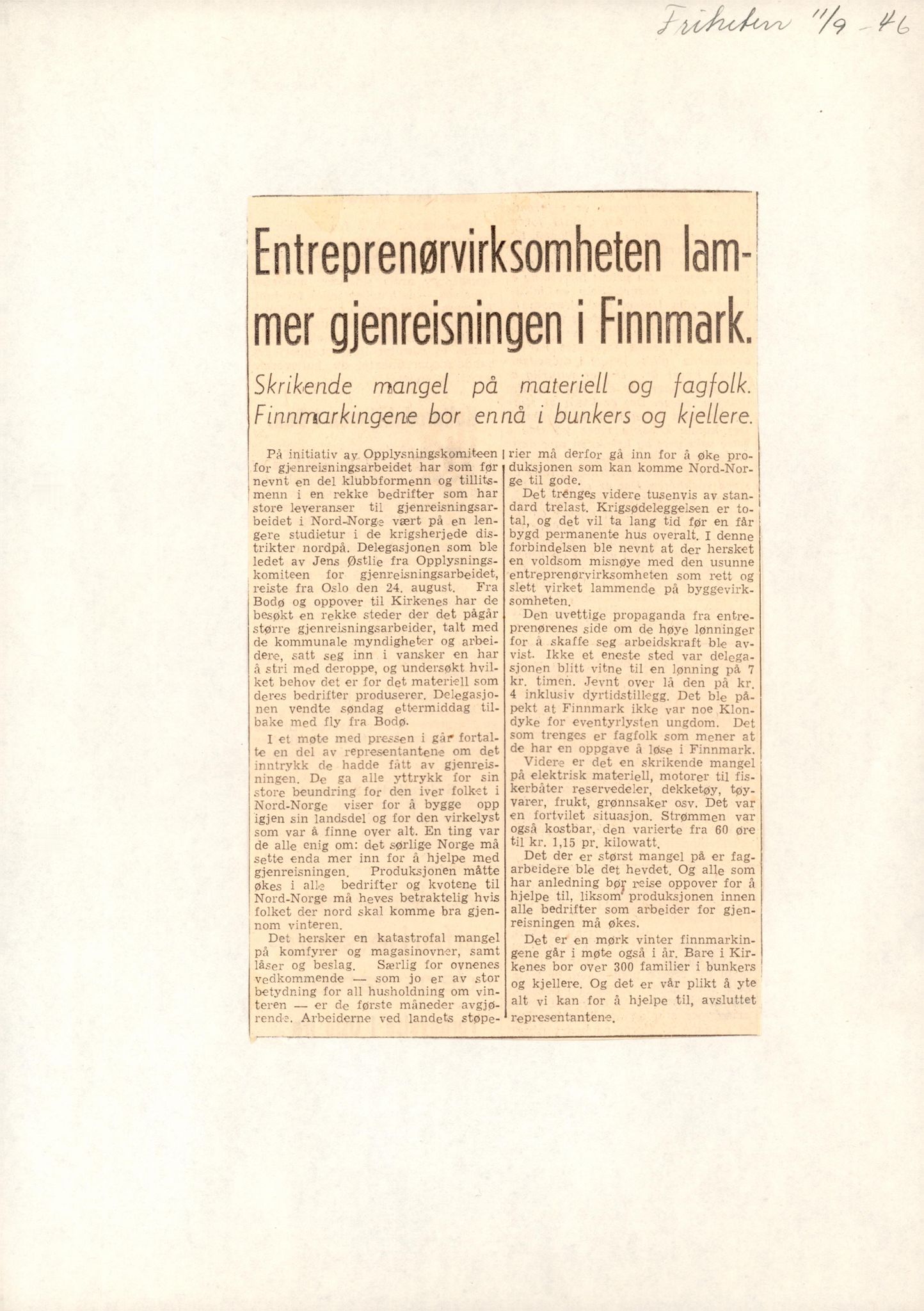 Finnmarkskontorets presse- og opplysningsarkiv , FMFB/A-1198/E/L0010/0003: 5. Arbeid / Arkitekter