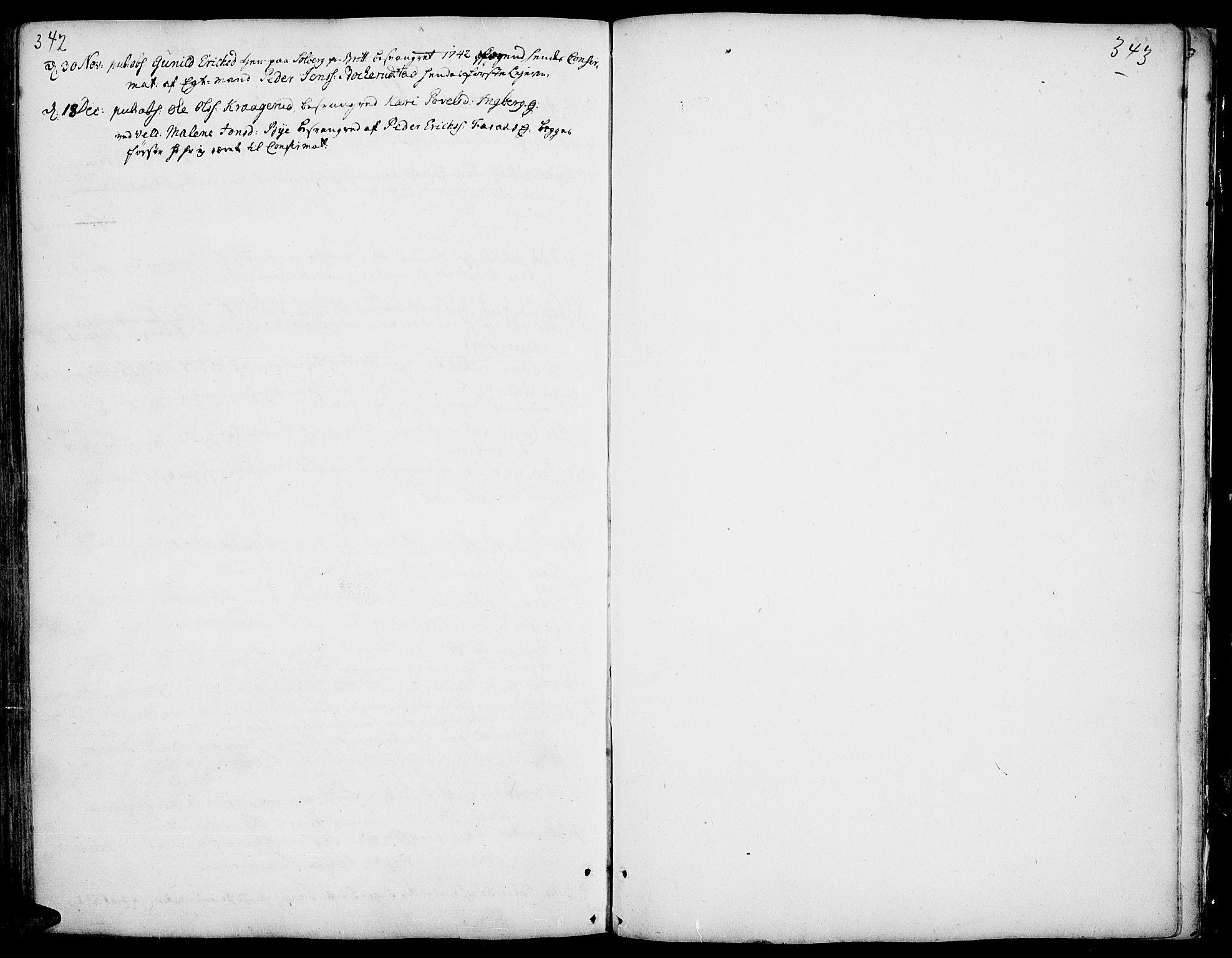 Ringsaker prestekontor, SAH/PREST-014/K/Ka/L0001: Parish register (official) no. 1, 1734-1746, p. 342-343