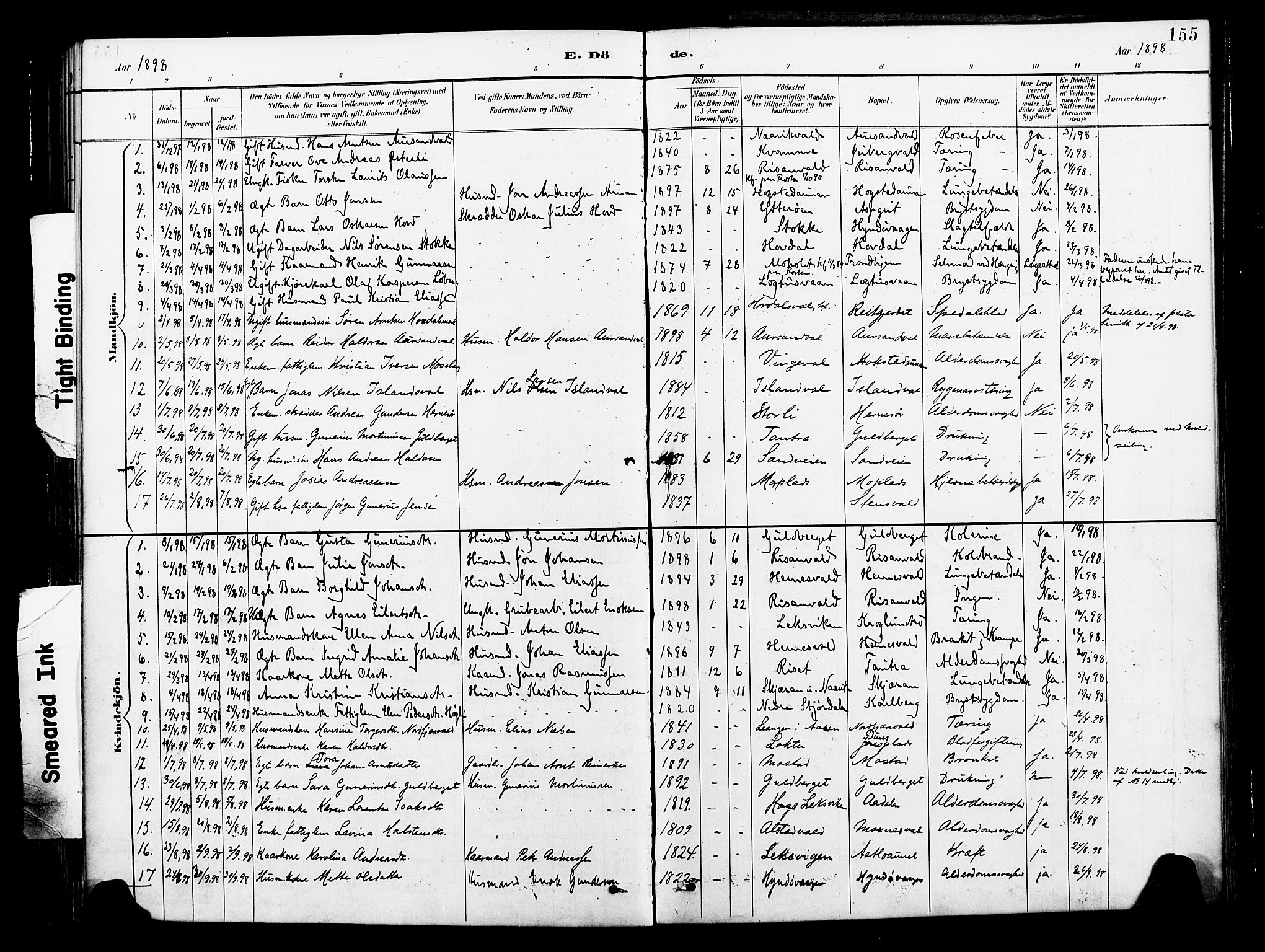 Ministerialprotokoller, klokkerbøker og fødselsregistre - Nord-Trøndelag, SAT/A-1458/713/L0121: Parish register (official) no. 713A10, 1888-1898, p. 155
