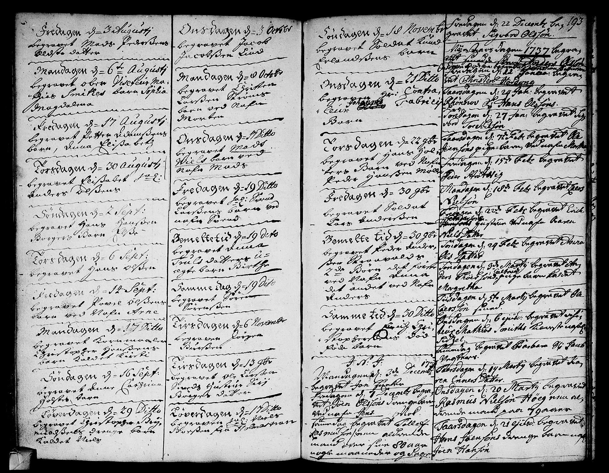 Strømsø kirkebøker, SAKO/A-246/F/Fa/L0005: Parish register (official) no. I 5, 1734-1739, p. 193