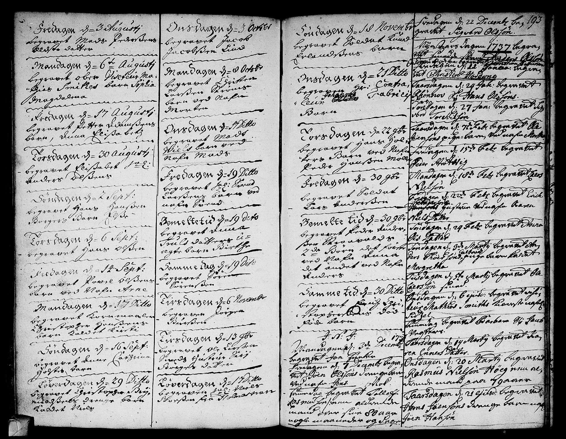 Strømsø kirkebøker, AV/SAKO-A-246/F/Fa/L0005: Parish register (official) no. I 5, 1734-1739, p. 193