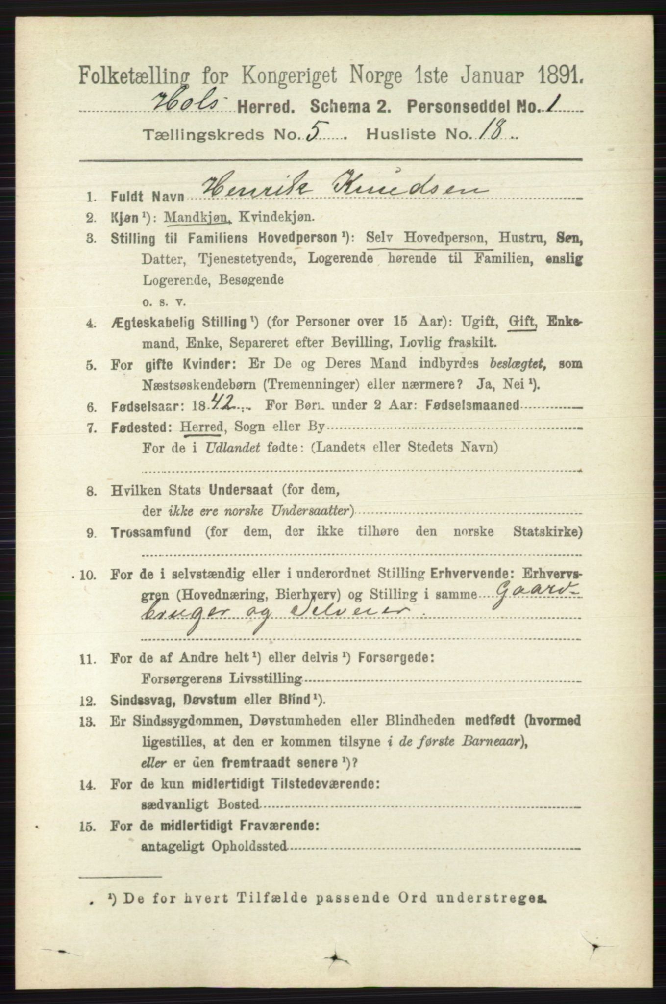 RA, 1891 census for 0620 Hol, 1891, p. 1557