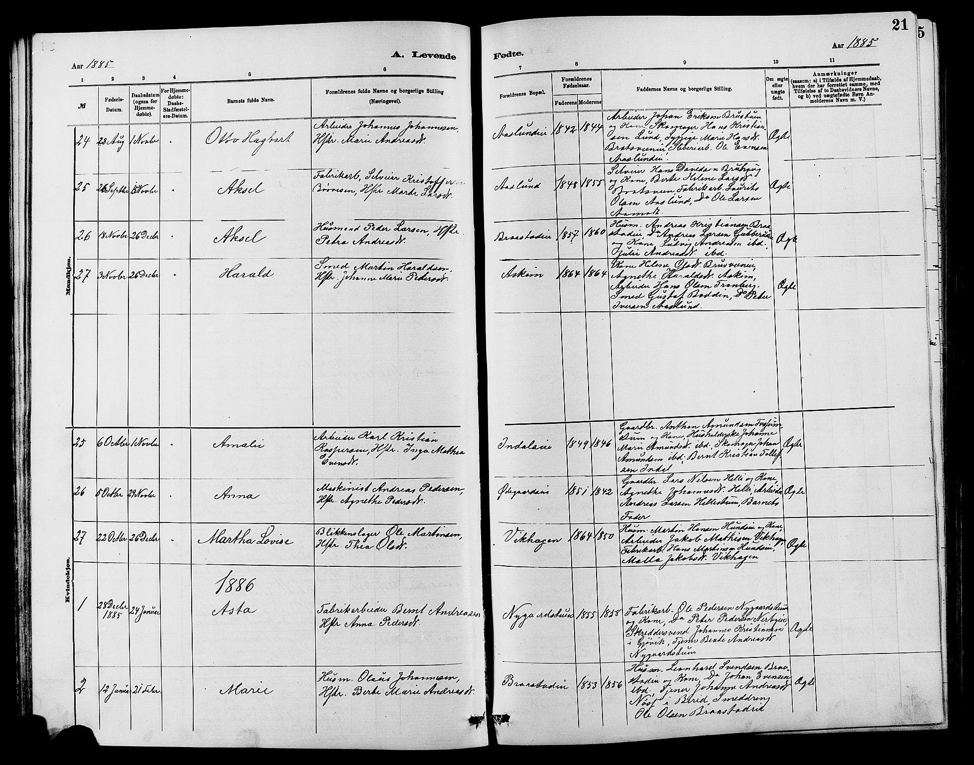 Vardal prestekontor, SAH/PREST-100/H/Ha/Hab/L0007: Parish register (copy) no. 7 /1, 1881-1895, p. 21
