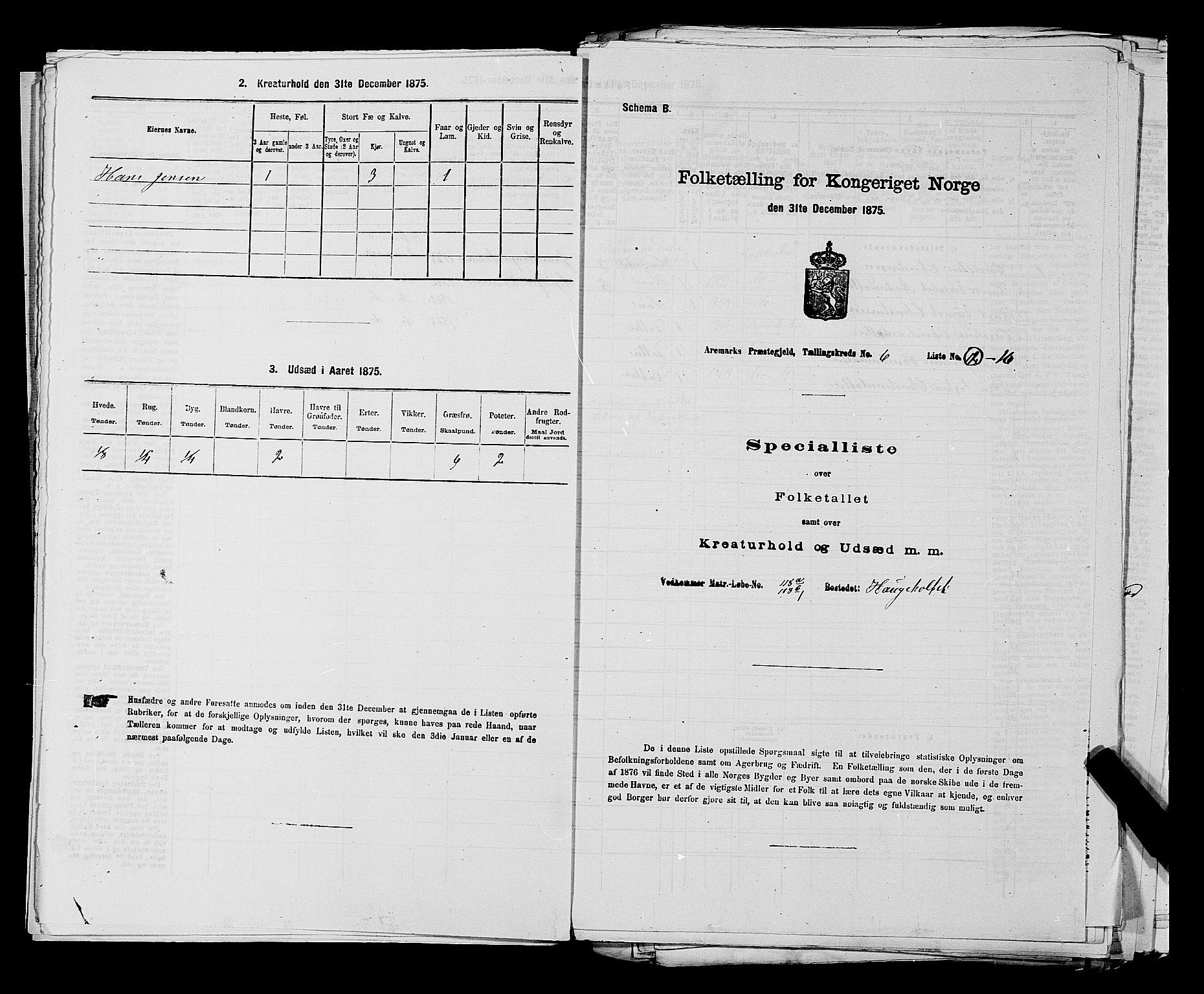 RA, 1875 census for 0118P Aremark, 1875, p. 849