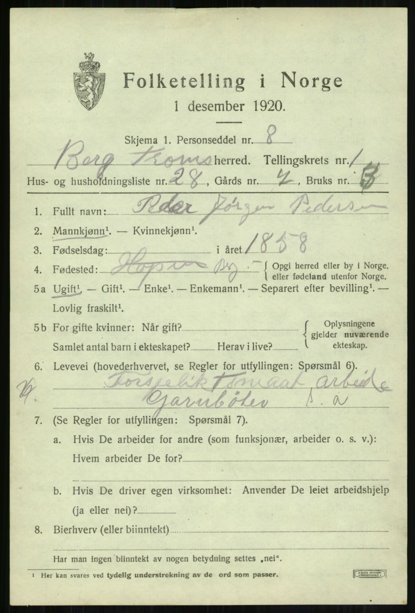 SATØ, 1920 census for Berg, 1920, p. 817