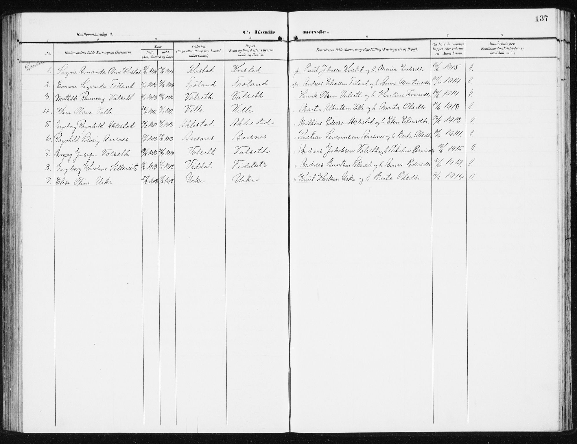 Ministerialprotokoller, klokkerbøker og fødselsregistre - Møre og Romsdal, AV/SAT-A-1454/515/L0216: Parish register (copy) no. 515C03, 1906-1941, p. 137