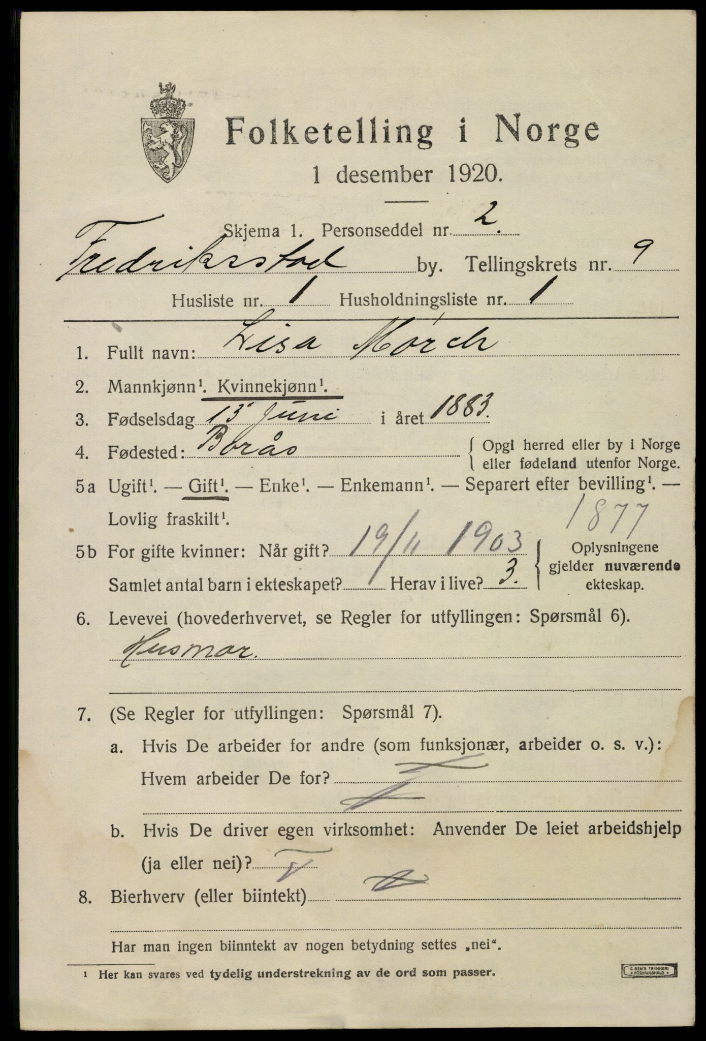 SAO, 1920 census for Fredrikstad, 1920, p. 25067