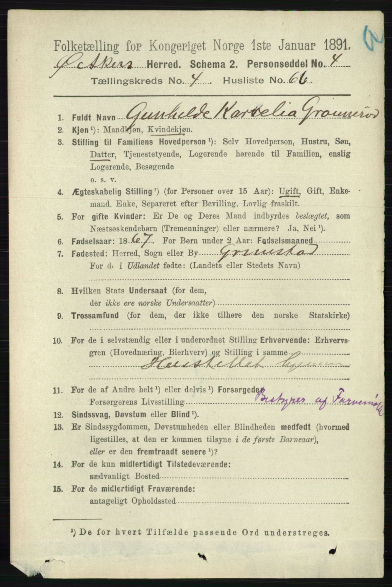 RA, 1891 census for 0218 Aker, 1891, p. 4888