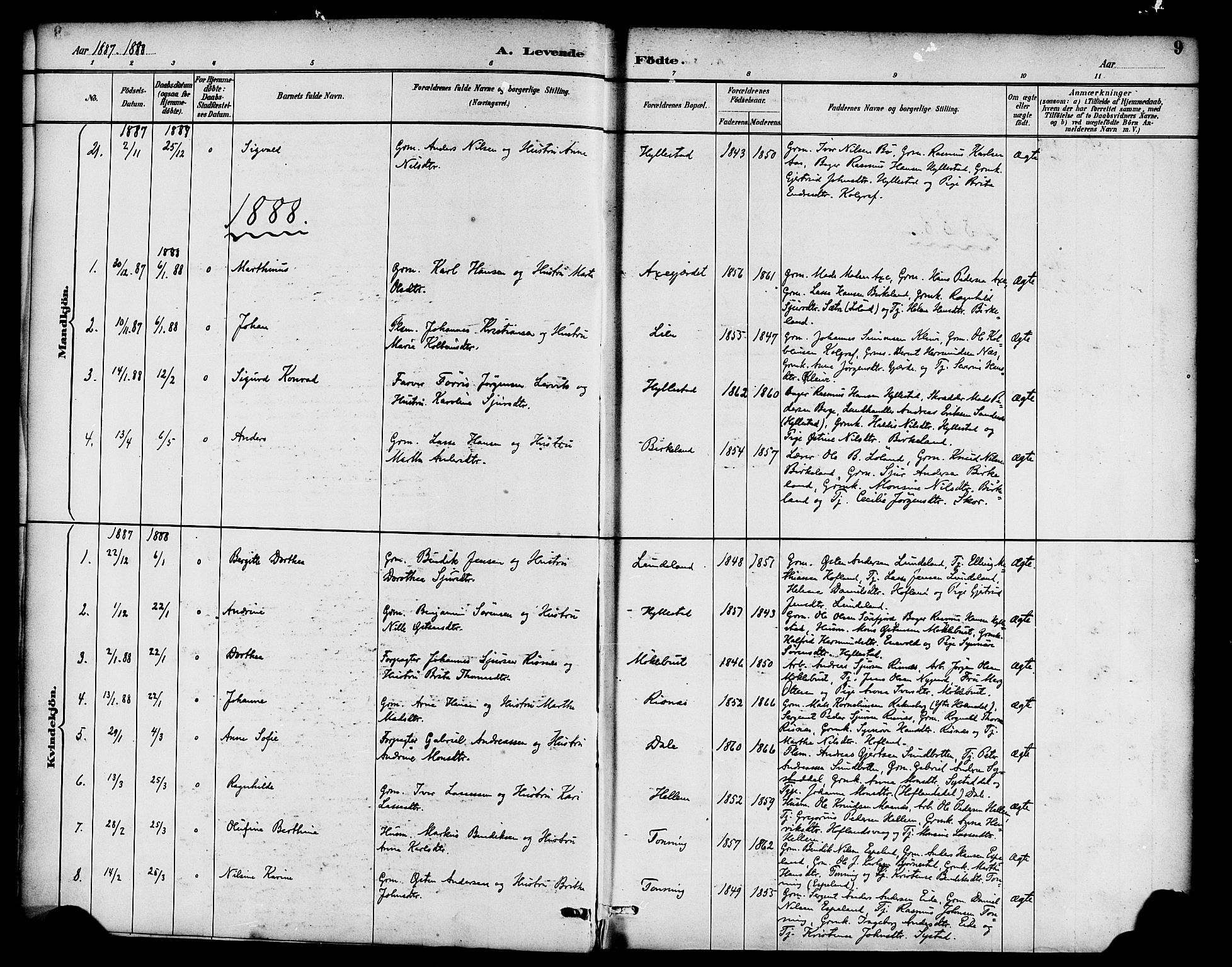 Hyllestad sokneprestembete, AV/SAB-A-80401: Parish register (official) no. B 1, 1886-1904, p. 9