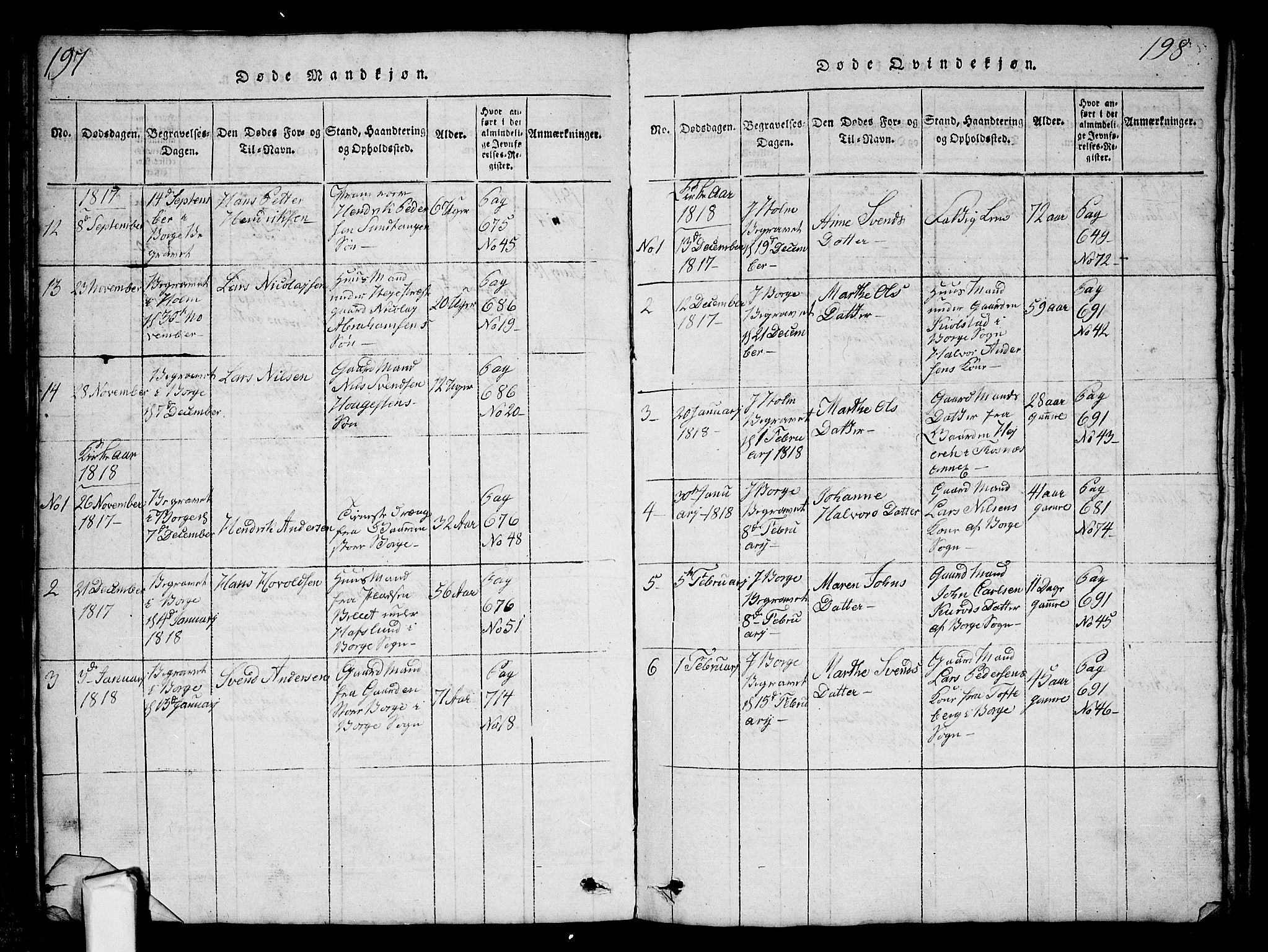 Borge prestekontor Kirkebøker, AV/SAO-A-10903/G/Ga/L0001: Parish register (copy) no.  I 1, 1815-1835, p. 197-198