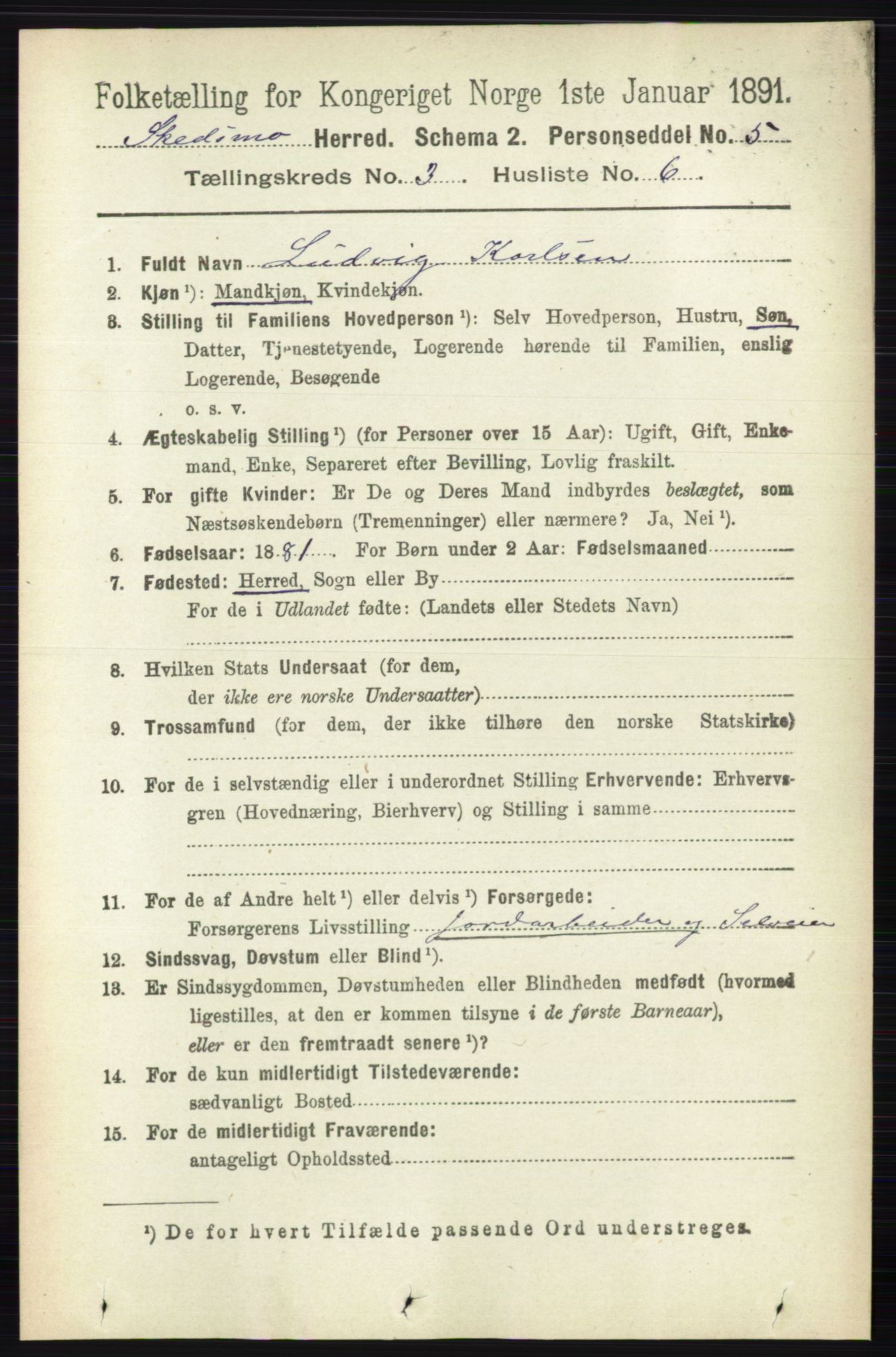 RA, 1891 census for 0231 Skedsmo, 1891, p. 1338