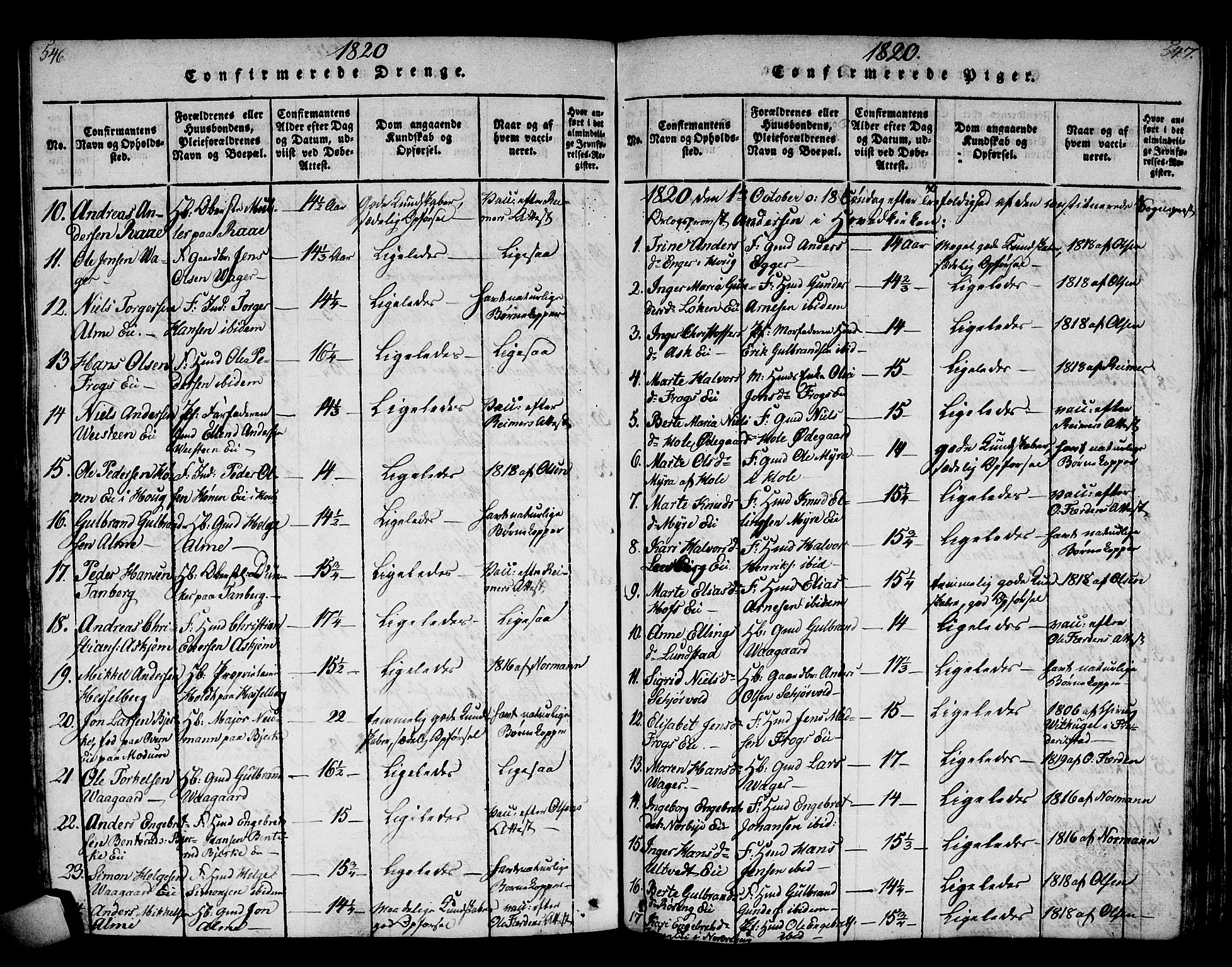 Norderhov kirkebøker, SAKO/A-237/F/Fa/L0008: Parish register (official) no. 8, 1814-1833, p. 546-547