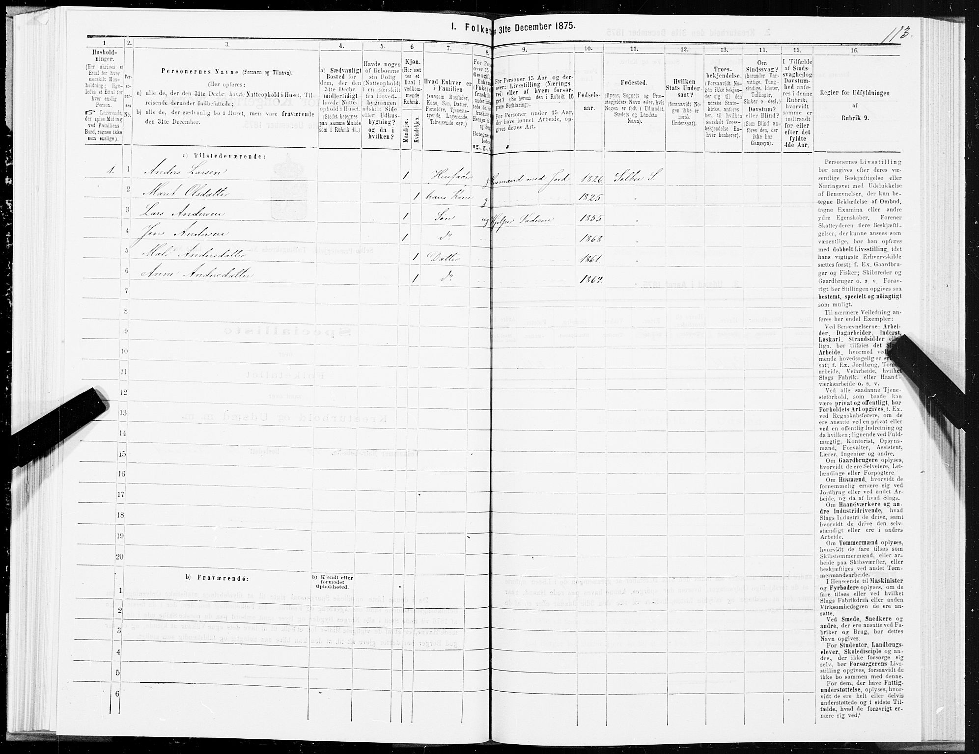 SAT, 1875 census for 1664P Selbu, 1875, p. 2113