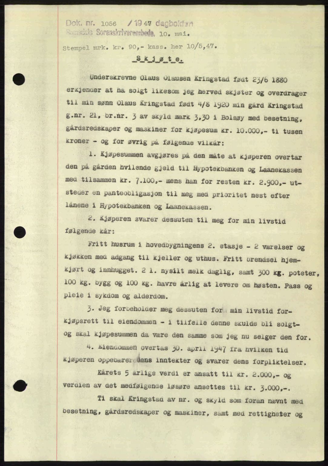 Romsdal sorenskriveri, AV/SAT-A-4149/1/2/2C: Mortgage book no. A23, 1947-1947, Diary no: : 1056/1947