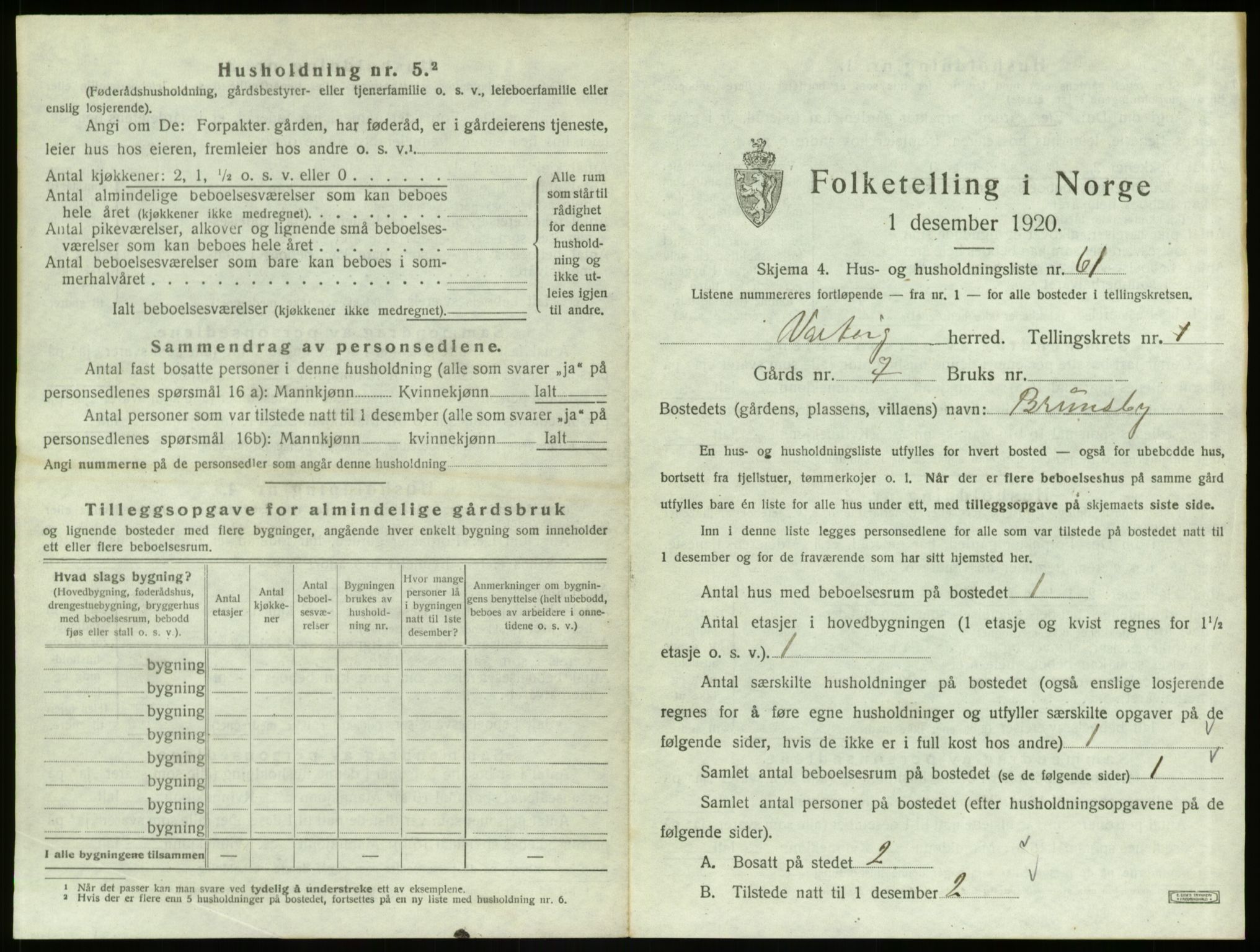 SAO, 1920 census for Varteig, 1920, p. 139