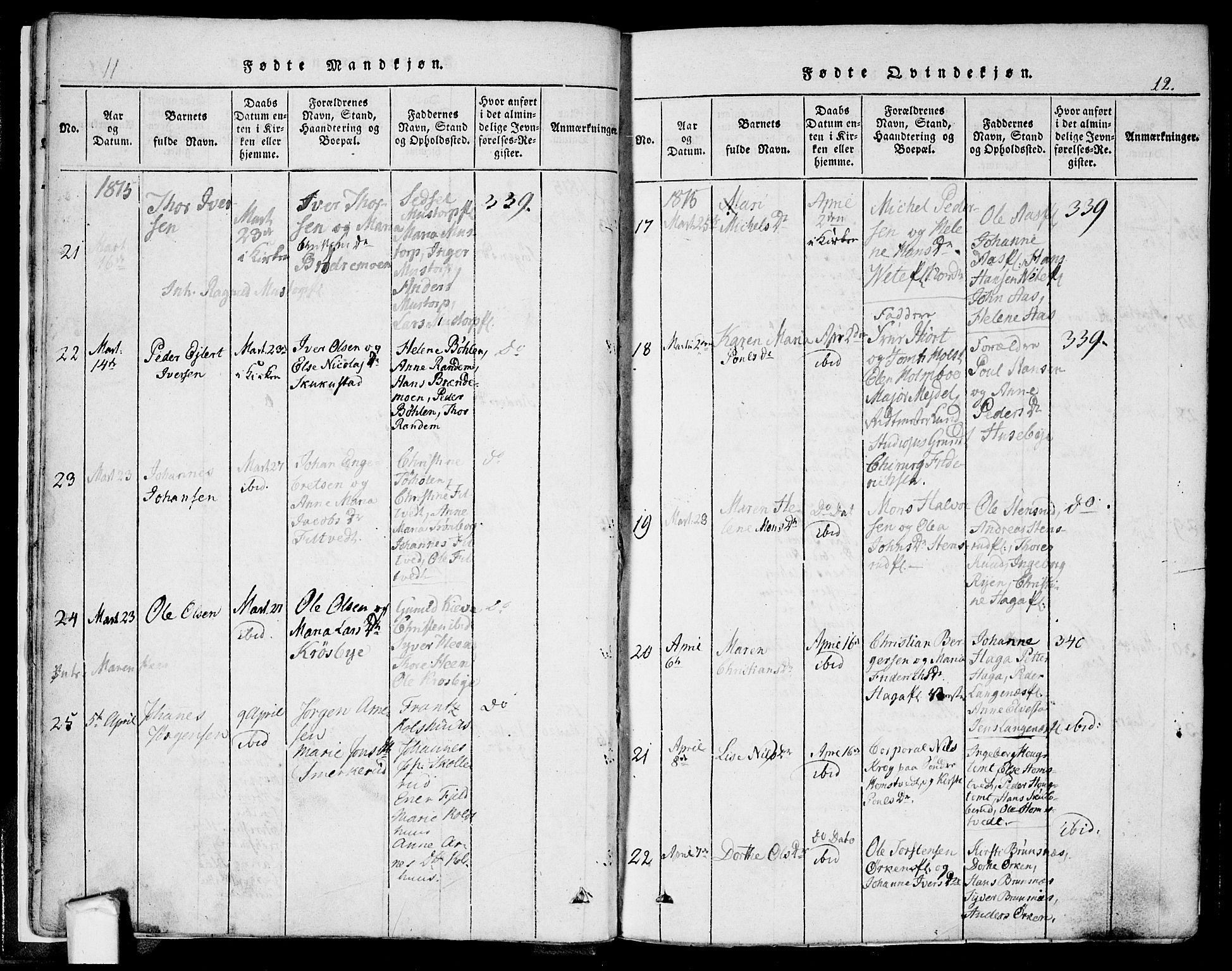 Eidsberg prestekontor Kirkebøker, SAO/A-10905/F/Fa/L0007: Parish register (official) no. I 7, 1814-1832, p. 12