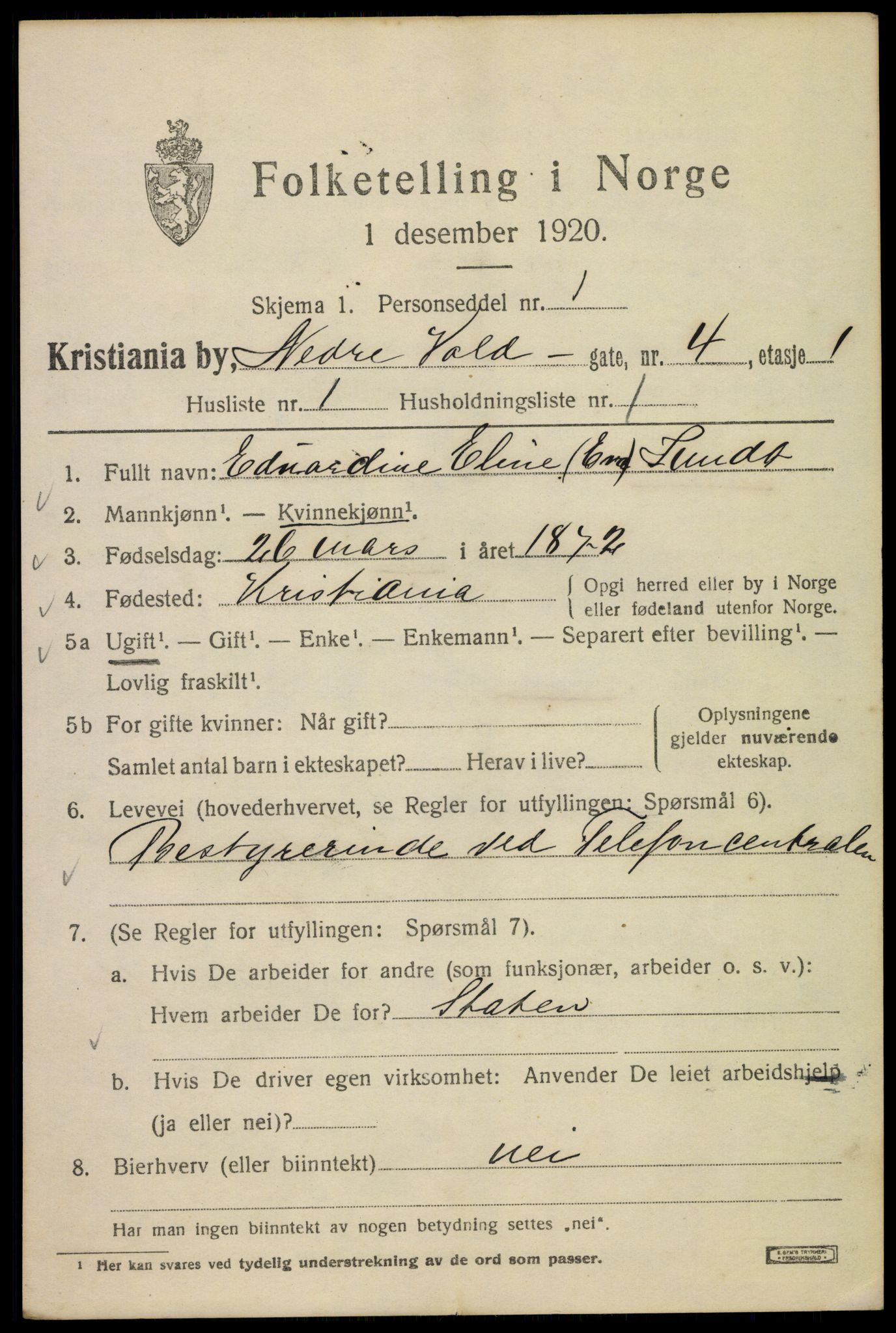 SAO, 1920 census for Kristiania, 1920, p. 410637