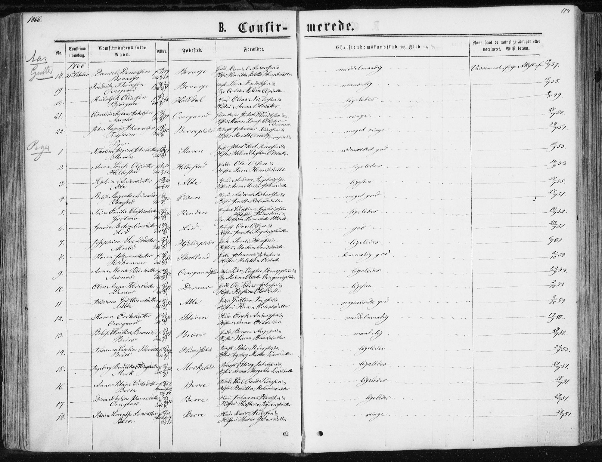 Ministerialprotokoller, klokkerbøker og fødselsregistre - Nord-Trøndelag, SAT/A-1458/741/L0394: Parish register (official) no. 741A08, 1864-1877, p. 174