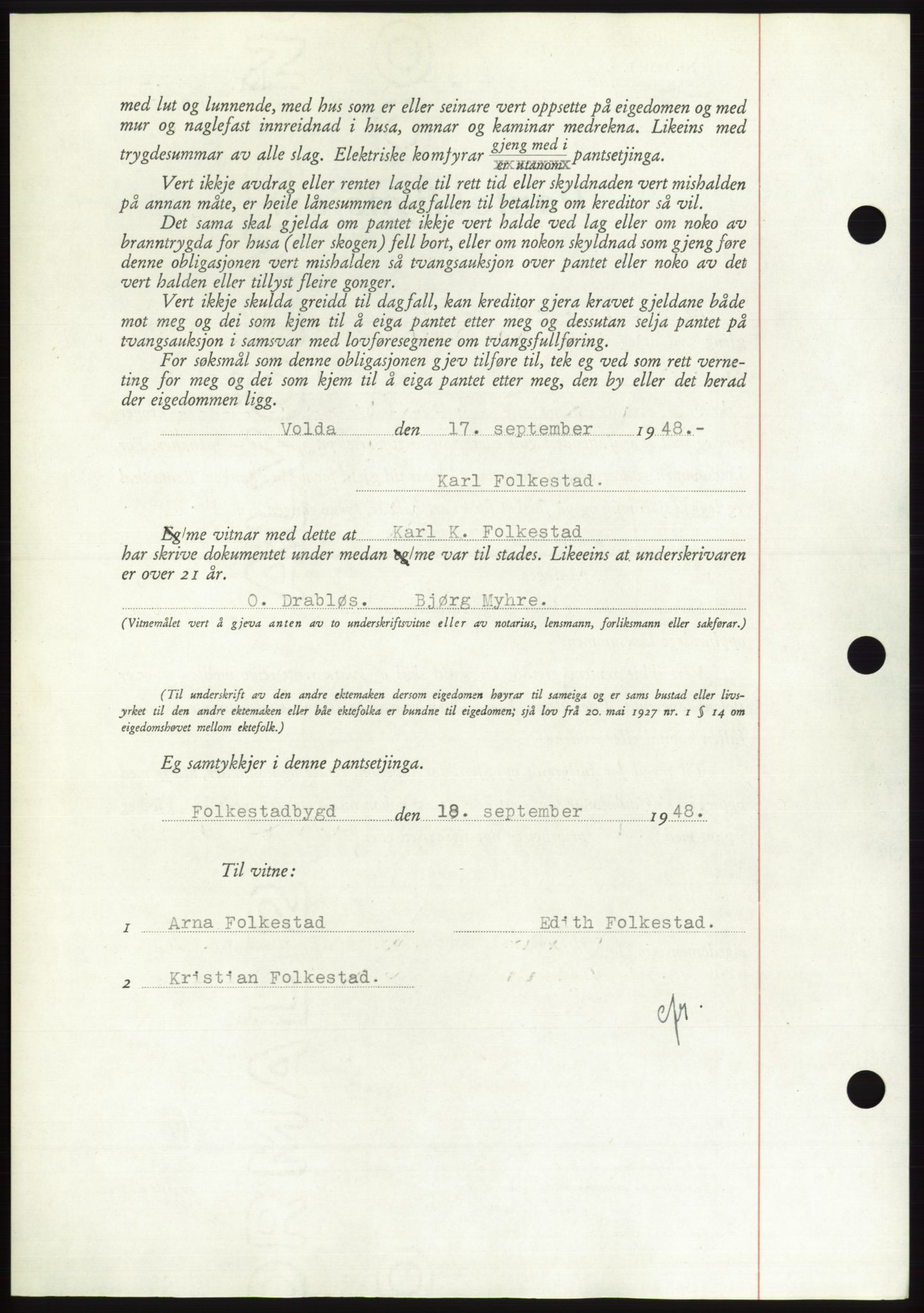 Søre Sunnmøre sorenskriveri, AV/SAT-A-4122/1/2/2C/L0116: Mortgage book no. 4B, 1948-1949, Diary no: : 1466/1948